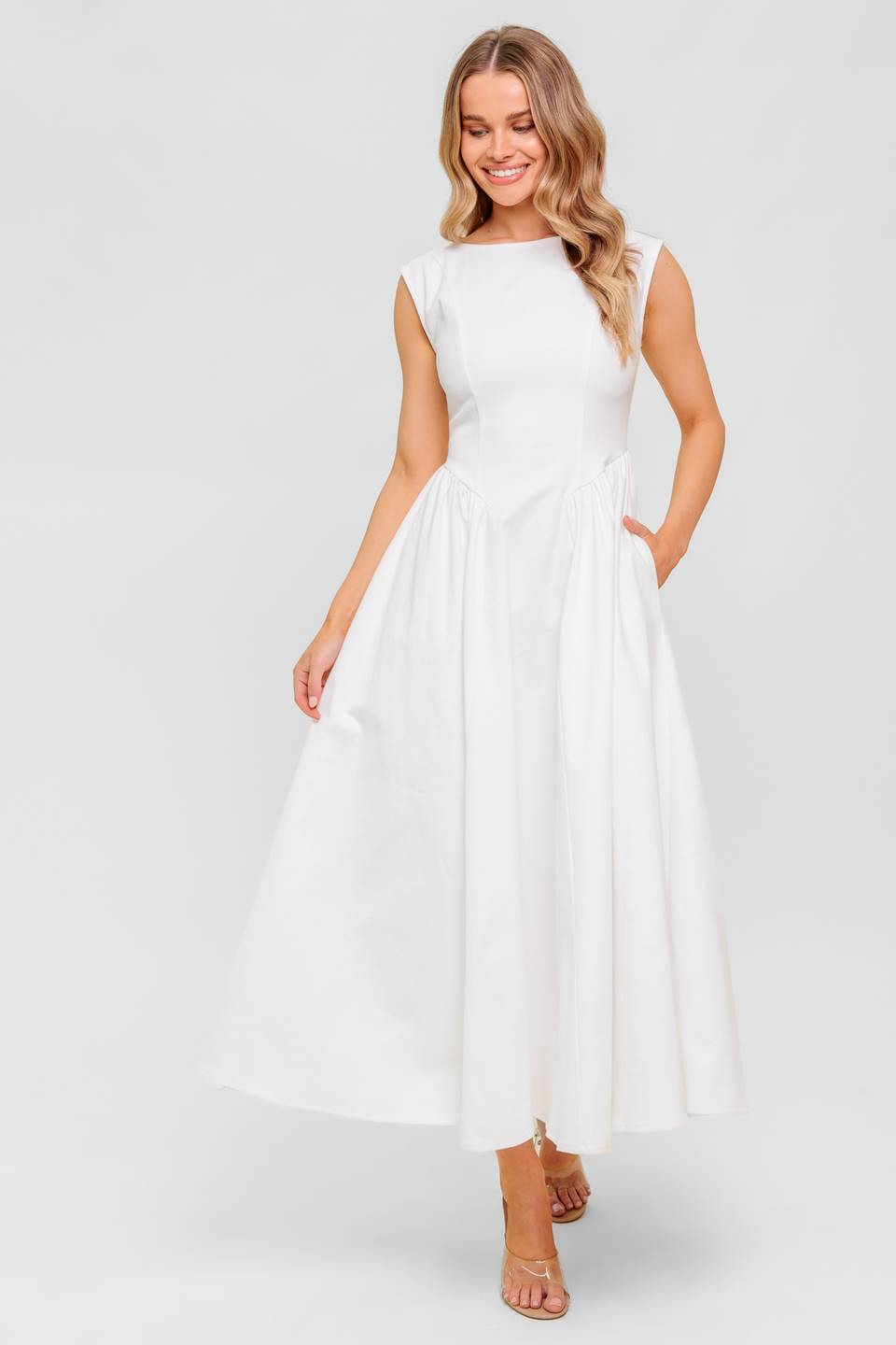 LISETTE Women's White Denim Midi Dress - Casual Summer Boho Style for Beach, Brunch & Date Nights