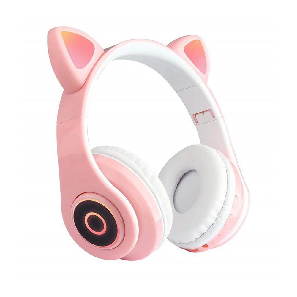 Docooler Cat Ear Headphones with Microphone - Wireless/Wired Over-Ear Gaming Headset with Stereo Hi-Fi Sound, Foldable & Adjustable for Girls, Teens & Adults | Perfect for Gaming, Streaming & Music Listening - Pink