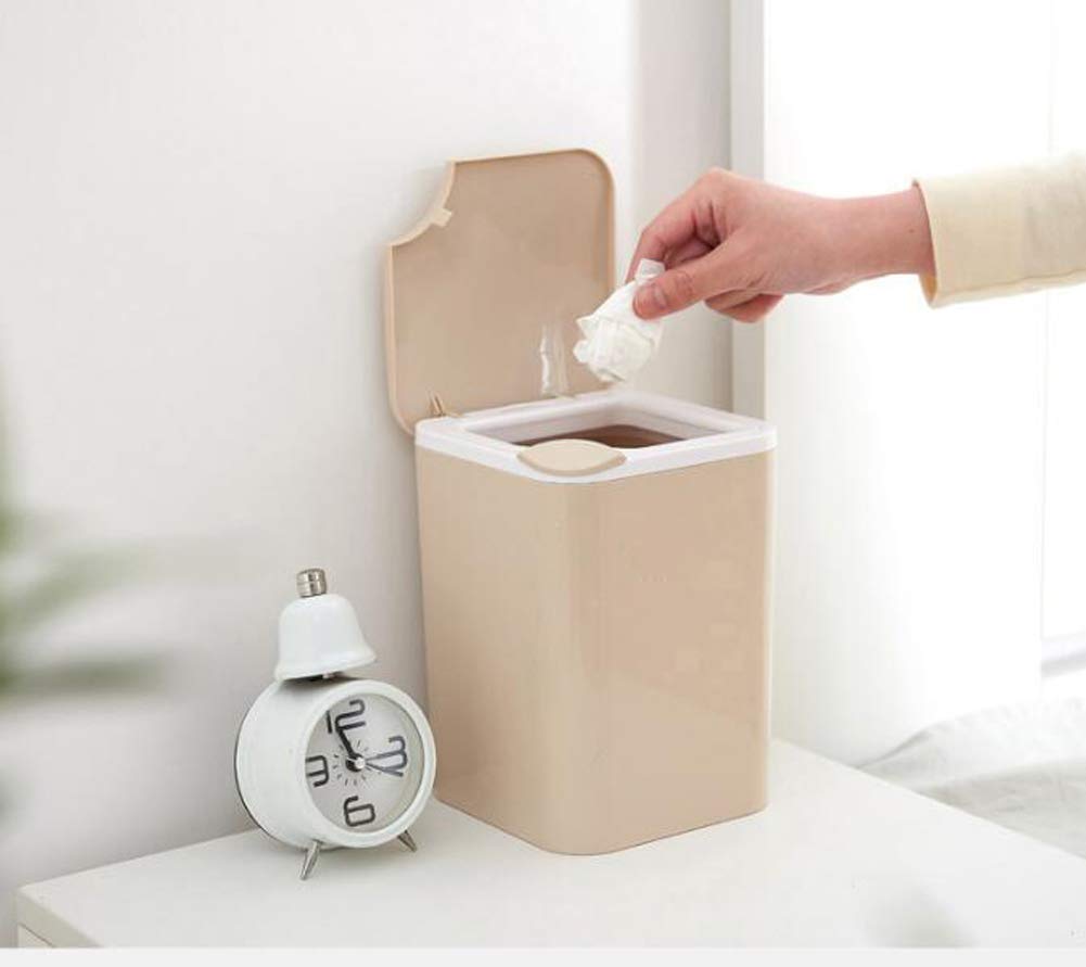 Hflove Mini Plastic Table Top Press Trash Can - Small Countertop Garbage Bin for Kitchen, Office, or Bathroom (Khaki) | Compact Waste Basket for Desks, Sinks, and Workstations