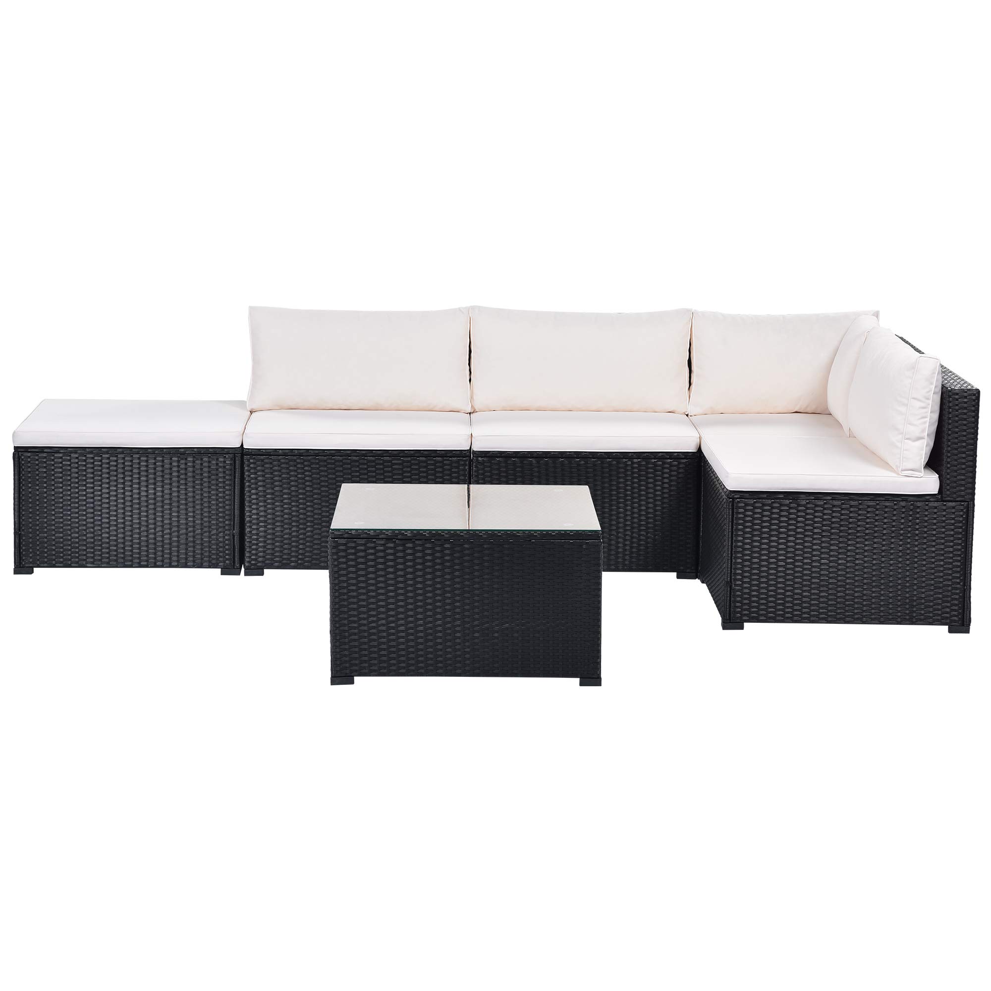 Premium Outdoor Furniture Set - PE Rattan Black Wicker Sofa with Chaise Lounge & Glass Coffee Table, Removable Cushions - Perfect for Backyard, Poolside, Garden, Patio, and Porch Relaxation