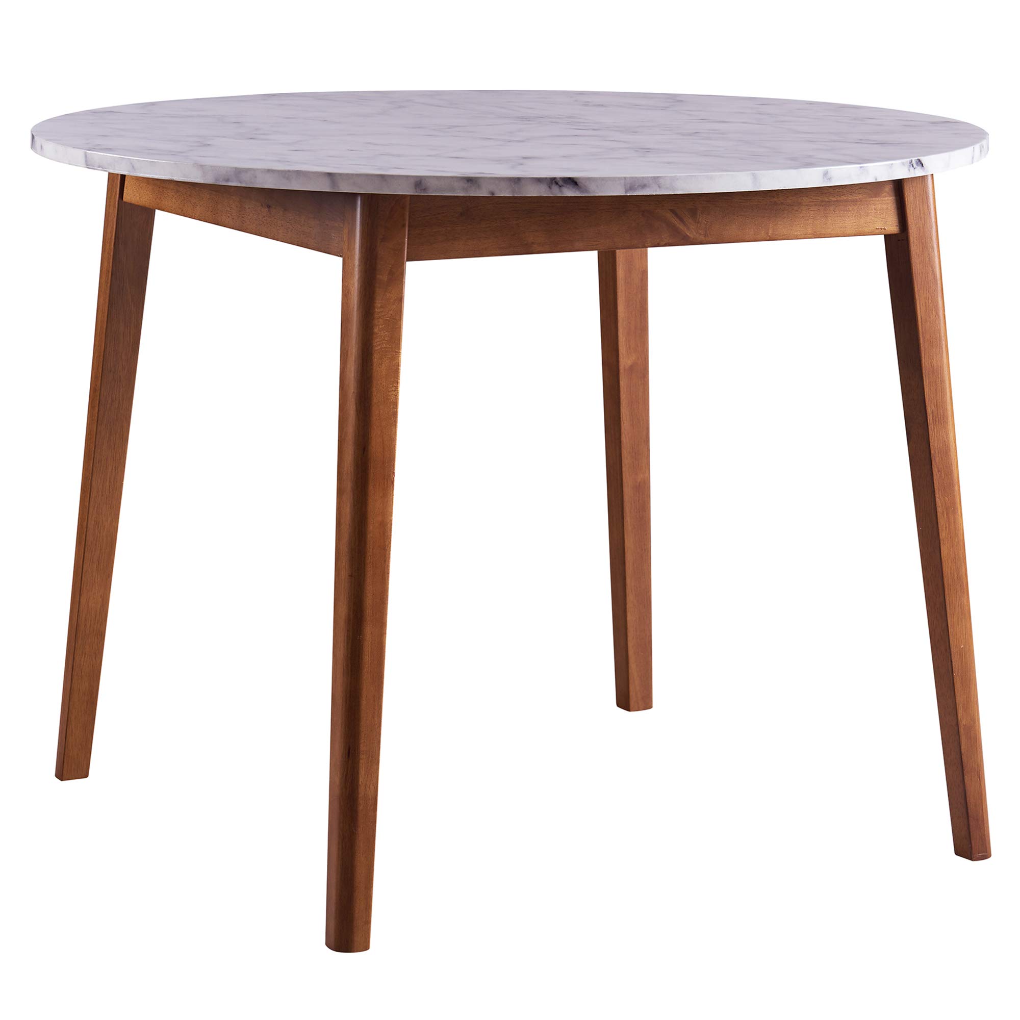 Teamson Home Ashton Round Dining Table with Storage - 30 Inch Walnut Faux Marble Top Desk for Living Room, Home Office | Perfect for Small Spaces, Breakfast Nooks & Cozy Workspaces