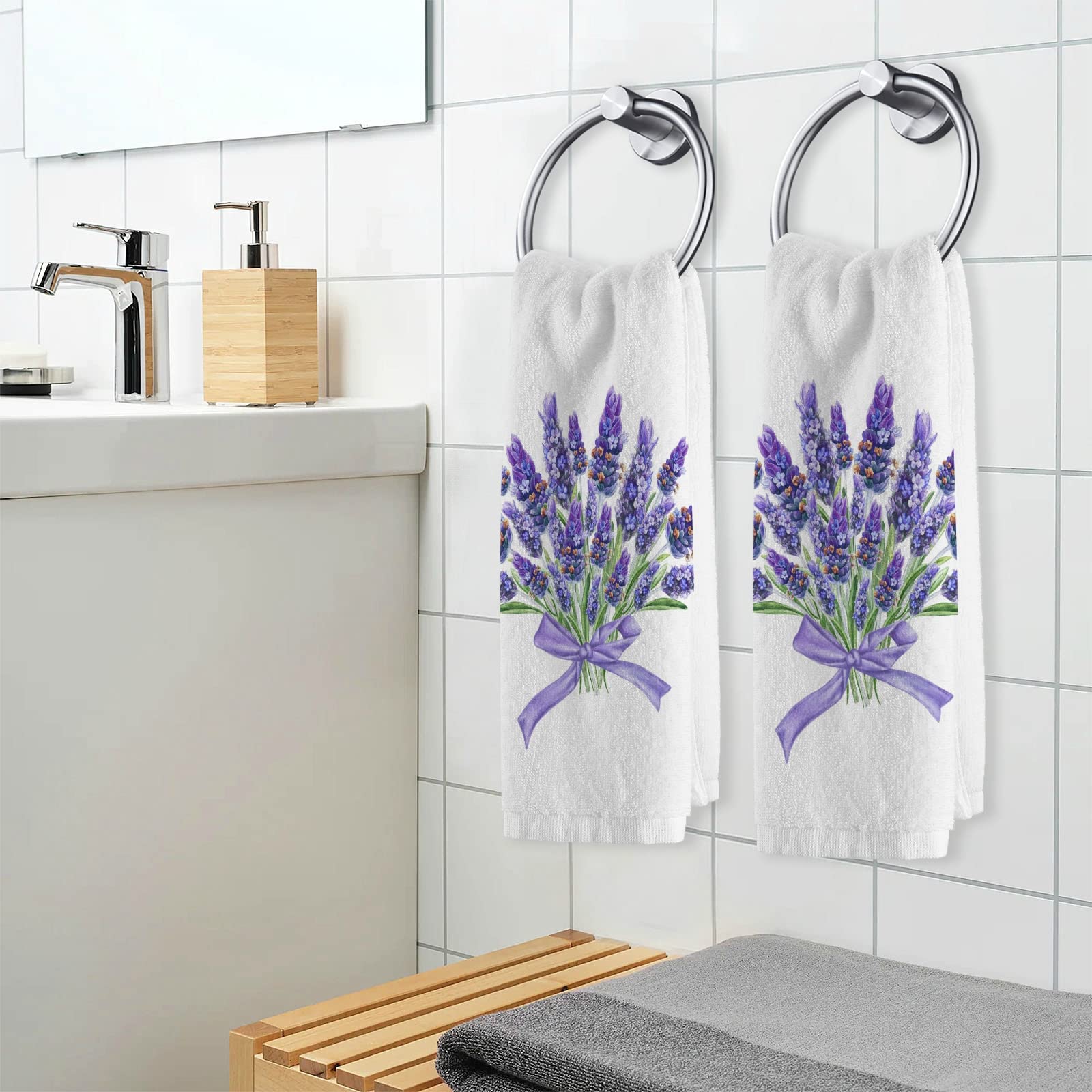 ALAZA 100% Cotton Soft Absorbent Lavender Purple Hand Towels - 15.5x29.5 Inch Bathroom & Face Towels with Floral Design | Perfect for Guest Bathrooms, Spa Days & Home Decor