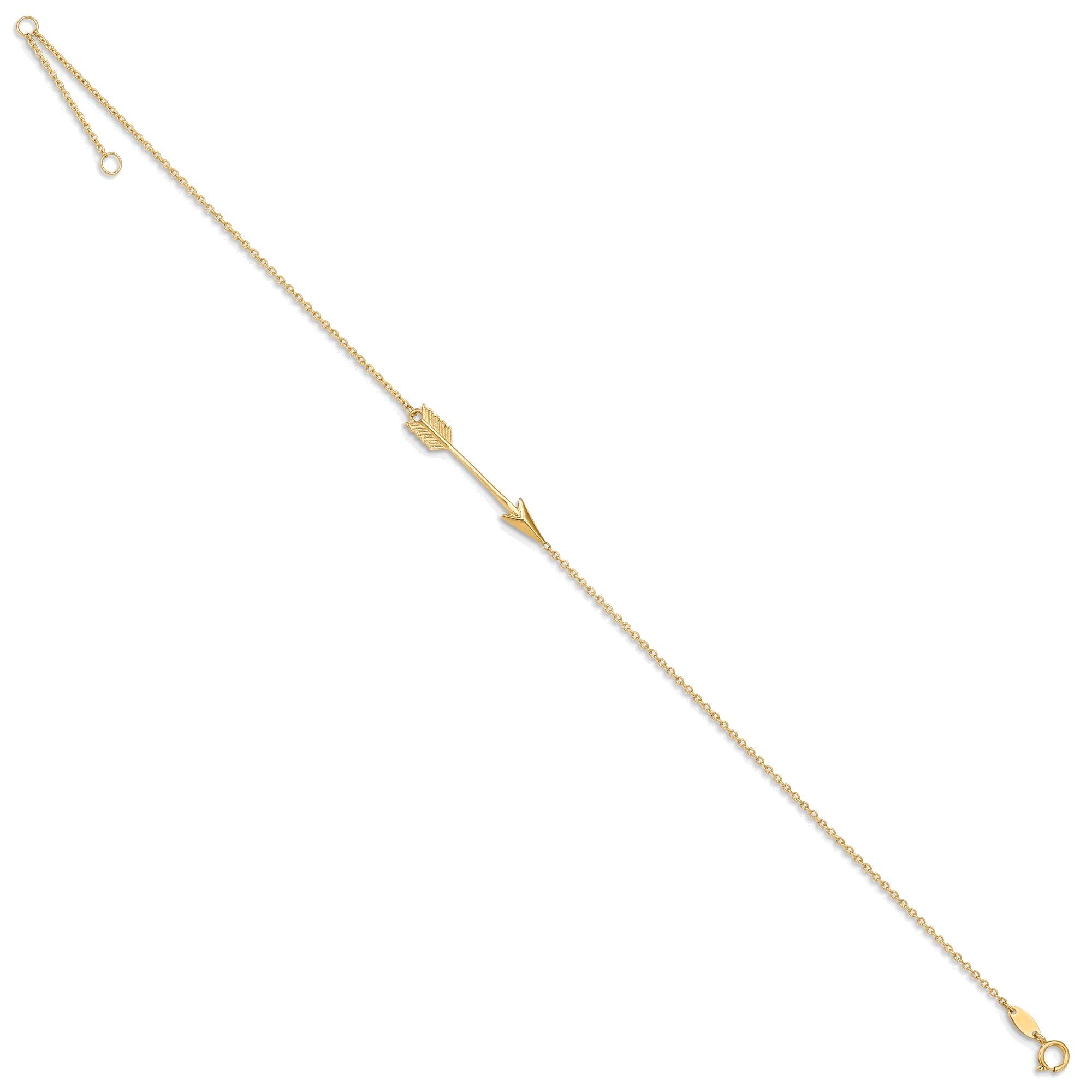 14K Yellow Gold Polished Arrow Anklet with 1in Extension - Elegant Adjustable Ankle Bracelet for Women, Perfect for Weddings, Beach Vacations and Boho Fashion
