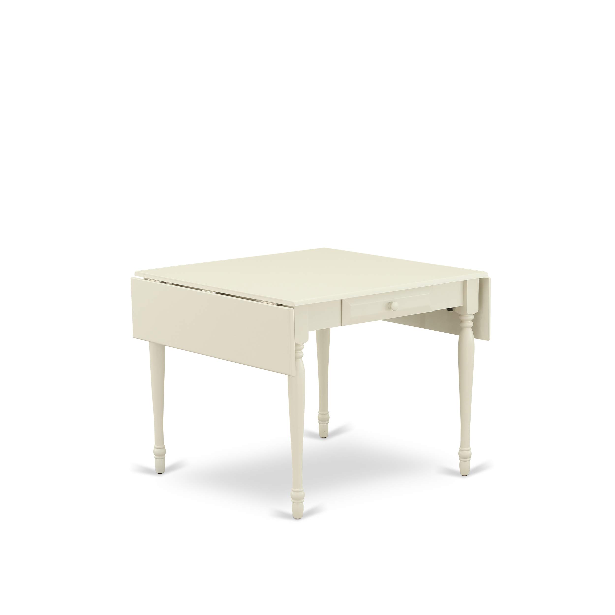 East West Furniture MZKE3-LWH-W 3-Piece Kitchen Table & Chairs Set - 36x54 Inch Rectangle Drop Leaf Dining Table with 2 Matching Chairs in Linen White | Perfect for Small Spaces, Breakfast Nooks & Cozy Dining Areas