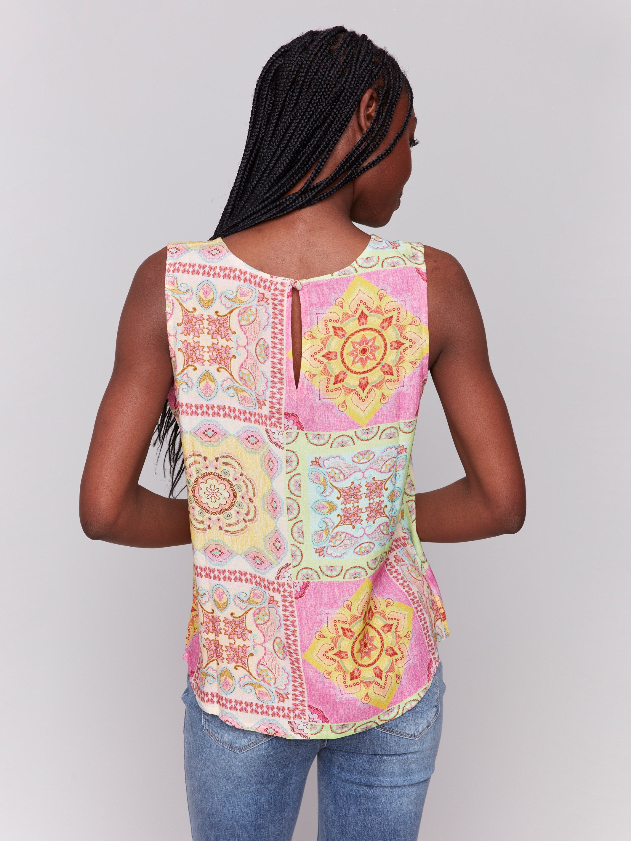 Printed Viscose Sleeveless Blouse - Women's Floral Summer Tank Top - Breathable & Comfortable for Casual Wear, Beach Outings & Vacation Style