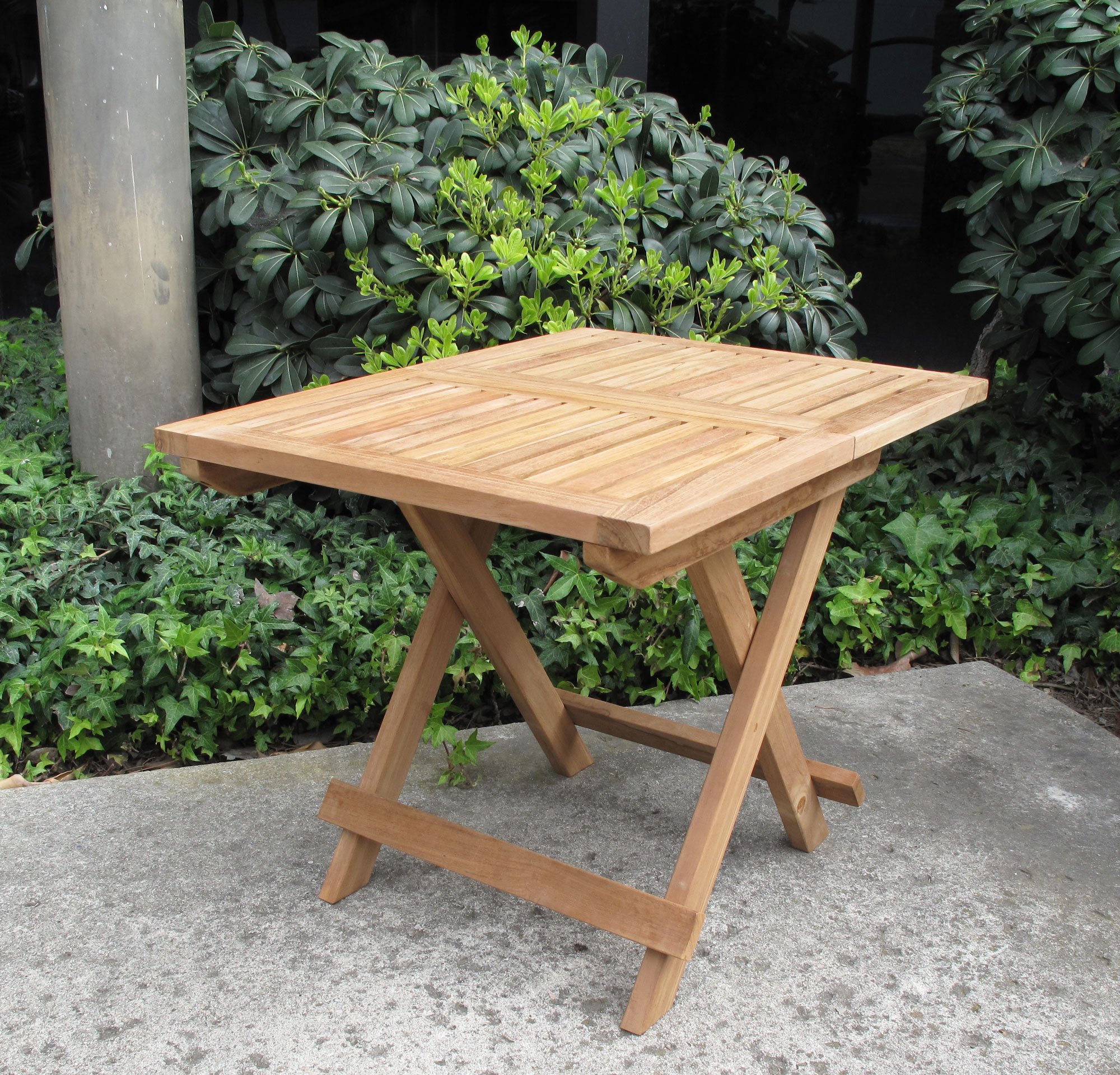 Folding Teak End Side Table (2-Pack) - Solid Wood Outdoor Patio Furniture for Balcony, Garden & Poolside - Space Saving Foldable Design
