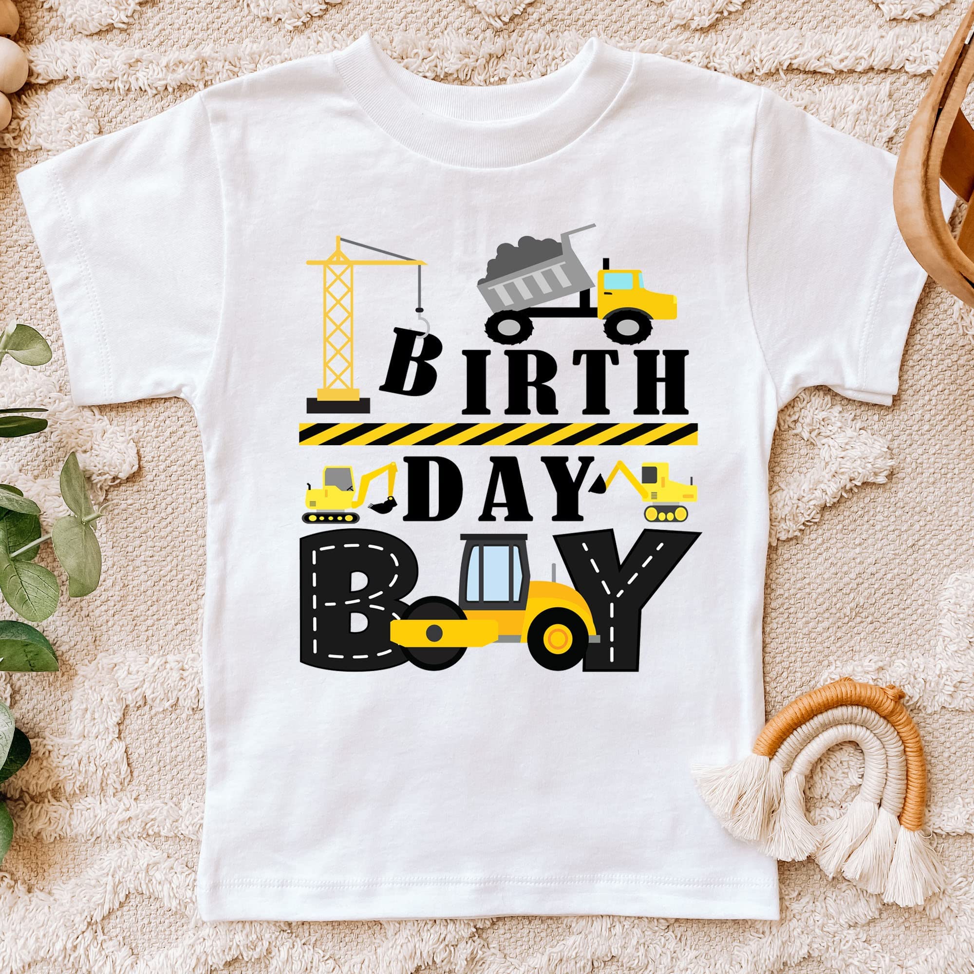 Digger Construction Birthday Shirt for Boys - Dump Truck & Construction Trucks Theme Outfit for 1 Year Old - Yellow Digger Party Wear (12 Months) - Perfect for Construction Site Themed Birthday Parties & Playdates