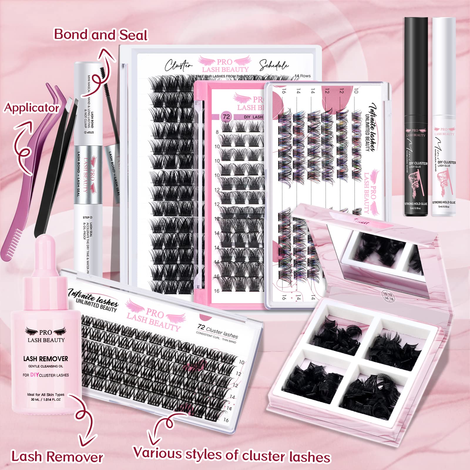 180 Pcs Fluffy Cluster Lashes for DIY Eyelash Extensions - Easy to Apply at Home, Includes Mirror (Tender, D-10-16 Mix) | Perfect for Natural Look, Bridal Makeup, and Daily Wear