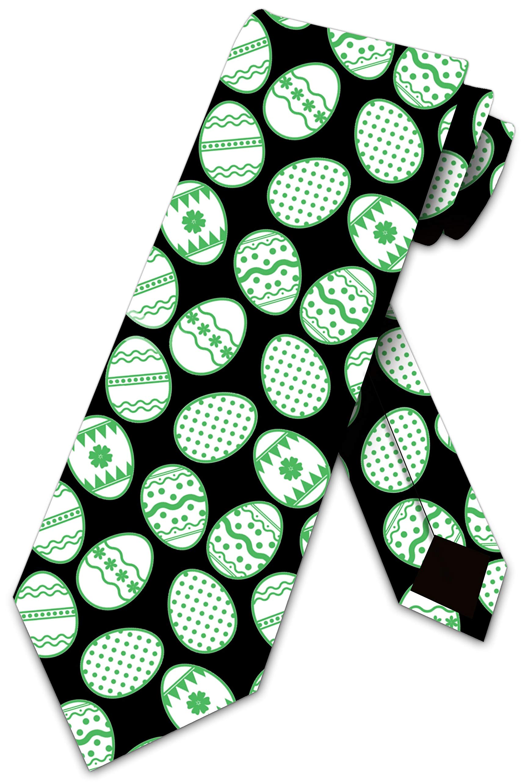 Three Rooker Men's Green Easter Egg Pattern Necktie - Perfect for Easter Celebrations, Holiday Parties & Spring Formal Events