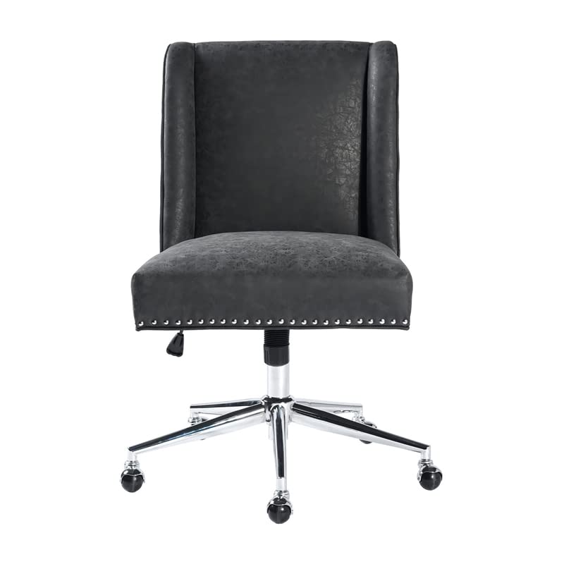 Premium Black Leather Upholstered Office Chair with Sponge Cushion - Ergonomic Mid-Back Executive Chair for Home & Office Workspaces