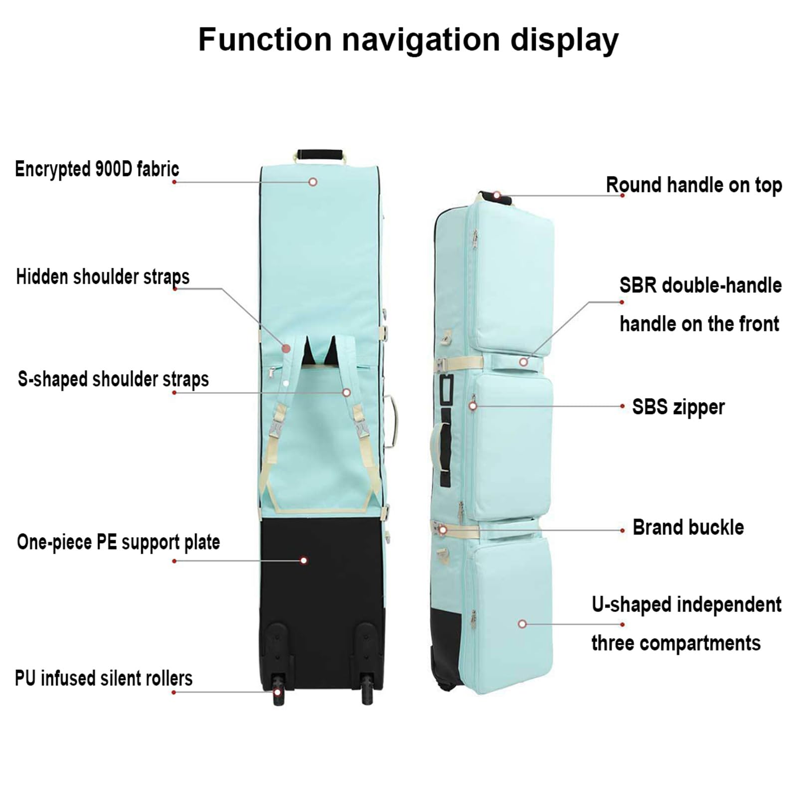 Roller Snowboard Bag with Wheels - Fully Padded Double Rolling Ski Bag for Travel | Foldable Wheeled Ski Carrier for 1-2 Skis or Snowboards | Perfect for Airplane, Road Trips & Winter Sports