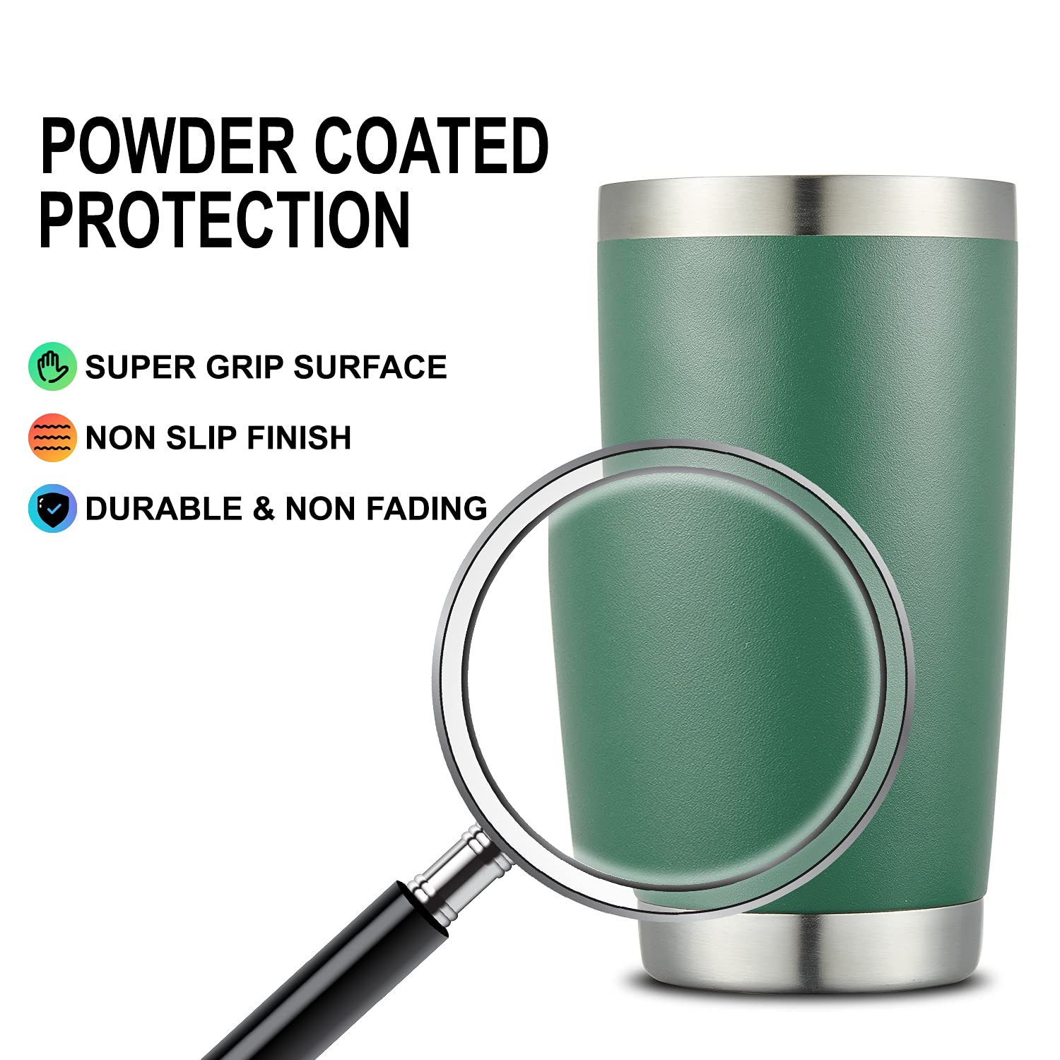COMOOO 20oz Stainless Steel Double Wall Vacuum Insulated Tumbler - 8 Pack Bulk Coffee Travel Mug with Lid & Straw for Hot & Cold Drinks (Dark Green) - Perfect for Office, Gym, Camping & Road Trips