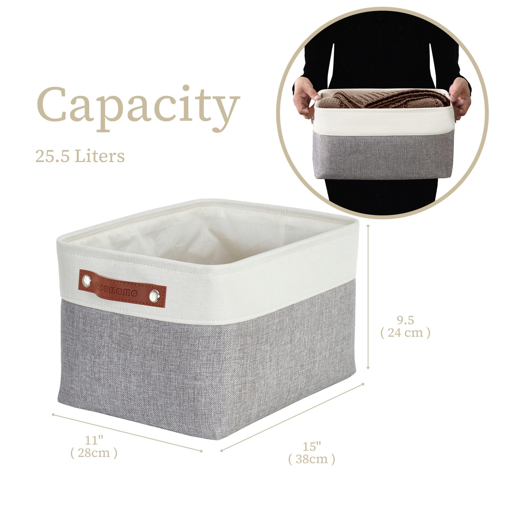 DECOMOMO Fabric Storage Bins - Large Grey & White Storage Baskets (3 Pack) for Shelves, Closet Organization, Toys, Nursery - Perfect for Home, Office & Kids Room Storage Solutions