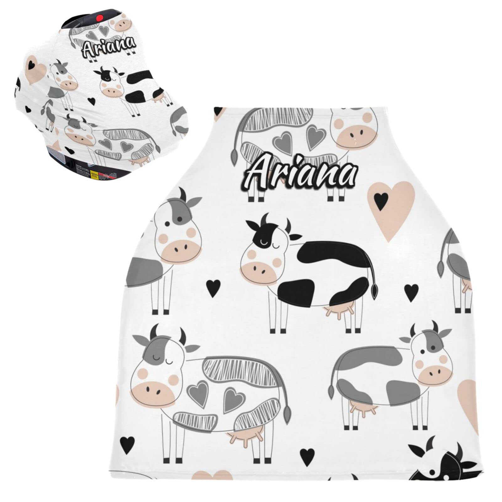 Custom Cute Cow Print Stretchy Baby Car Seat Canopy - Personalized Infant Stroller Cover & Multi-Use Nursing Cover for Shopping Carts - Perfect for Outings, Travel & Breastfeeding in Public