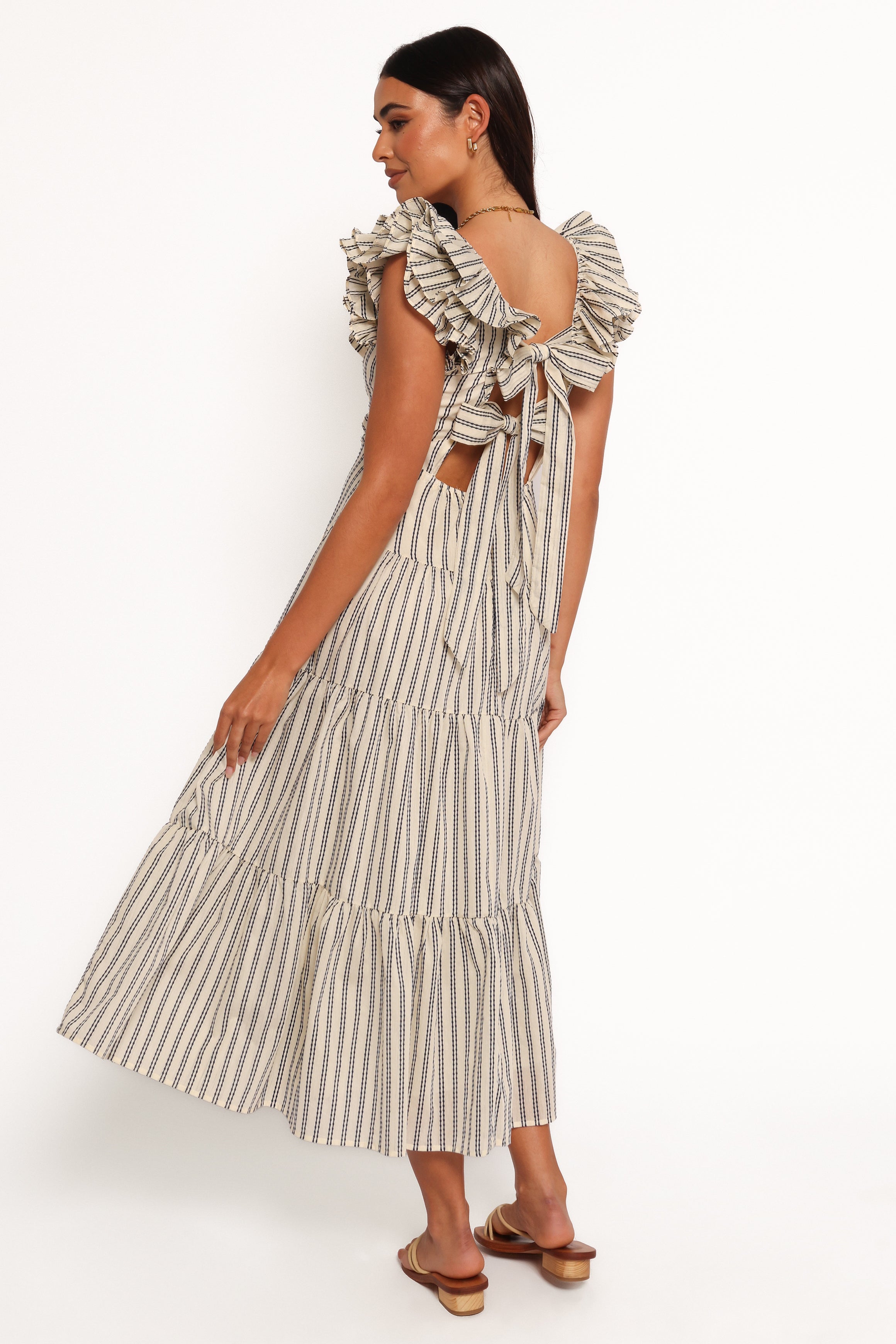 Bobbie Midi Dress - Neutral Stripe Flowy Summer Dress for Women | Perfect for Beach Vacations, Brunch Dates & Casual Outings