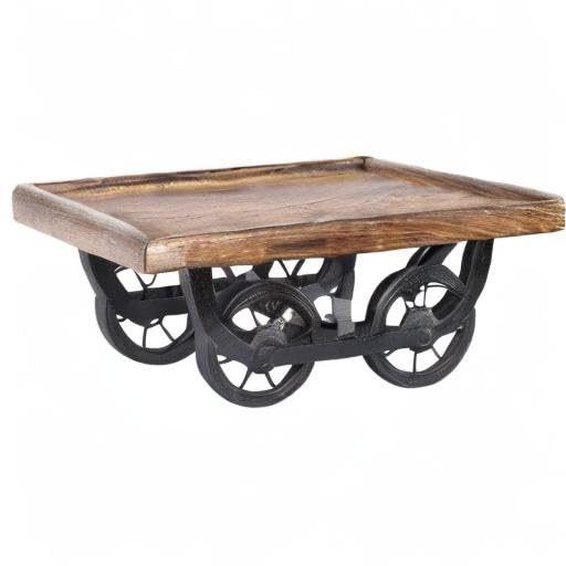Sharvgun 4-Wheel Wooden Snack Serving Tray Cart - Brown Tea & Snack Platter Trolley for Parties, Cafes, and Home Entertaining