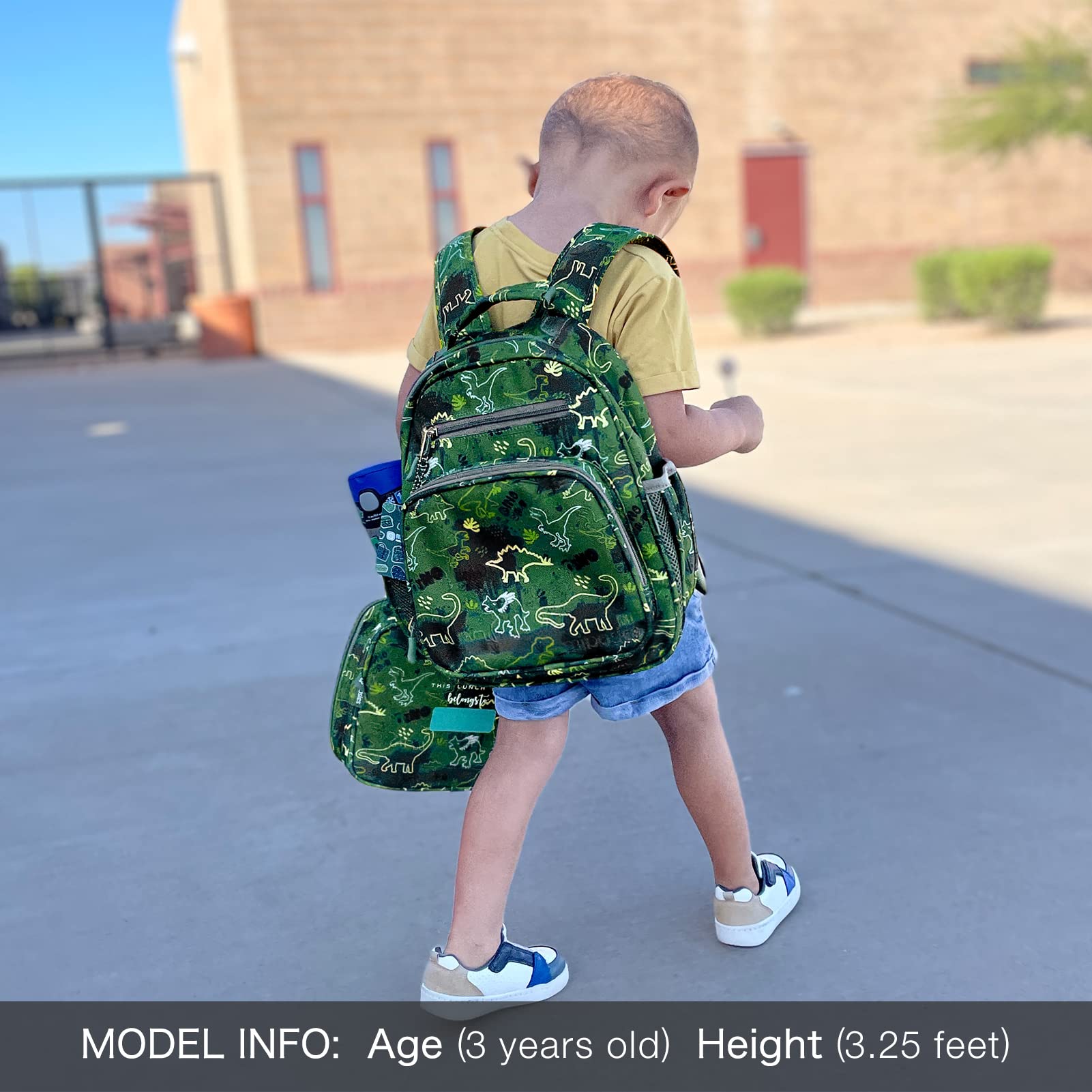 Mibasies Dinosaur Toddler Backpack for Boys Age 2-4 | Cute Preschool & Kindergarten Backpack | Lightweight Kids School Bag | Perfect for Daycare, Travel & Outdoor Adventures (Green Dinosaur Design)