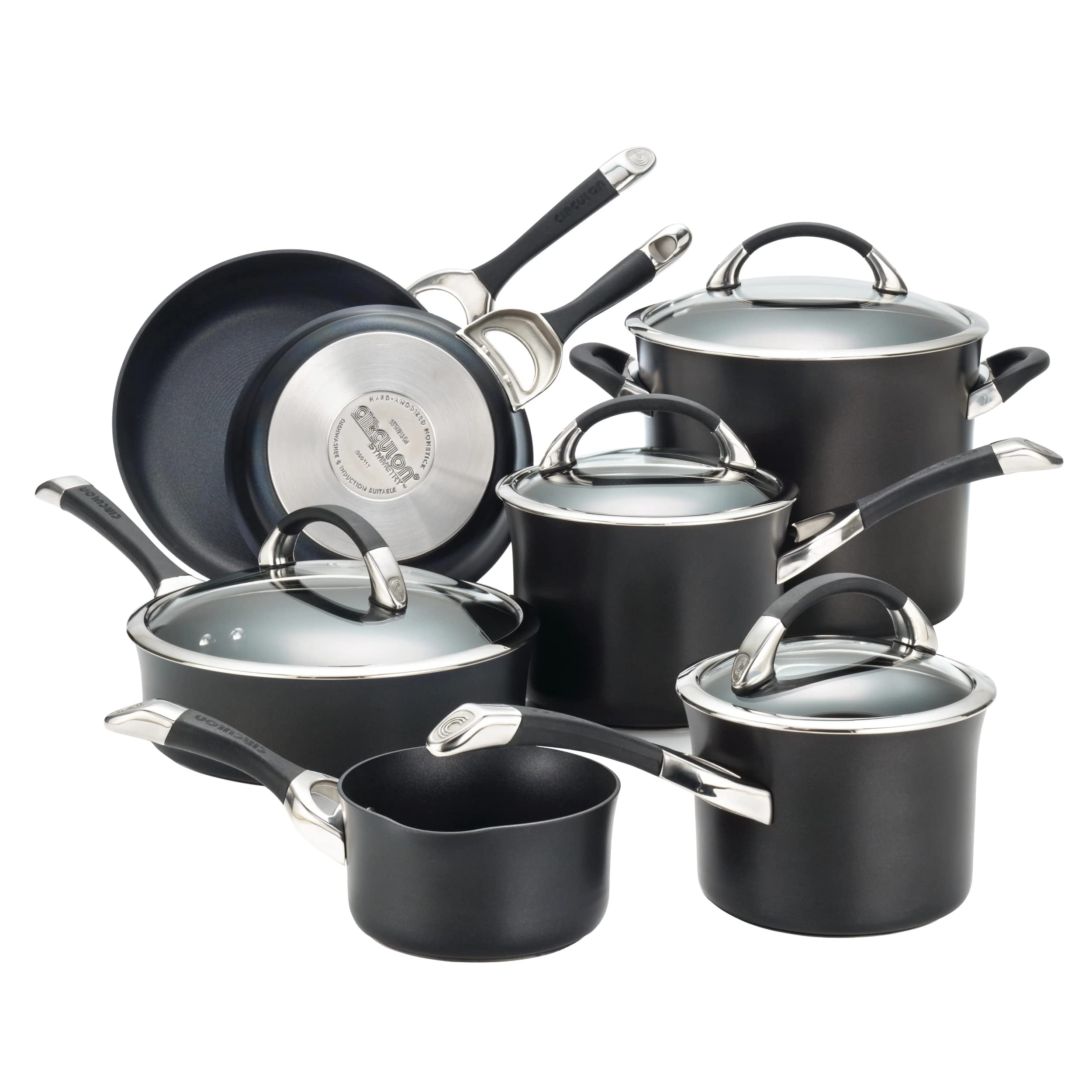 Circulon Symmetry 11-Piece Hard Anodized Nonstick Cookware Set - Black Pots and Pans for Induction, Gas & Electric Stoves | Perfect for Frying, Sautéing & Everyday Cooking