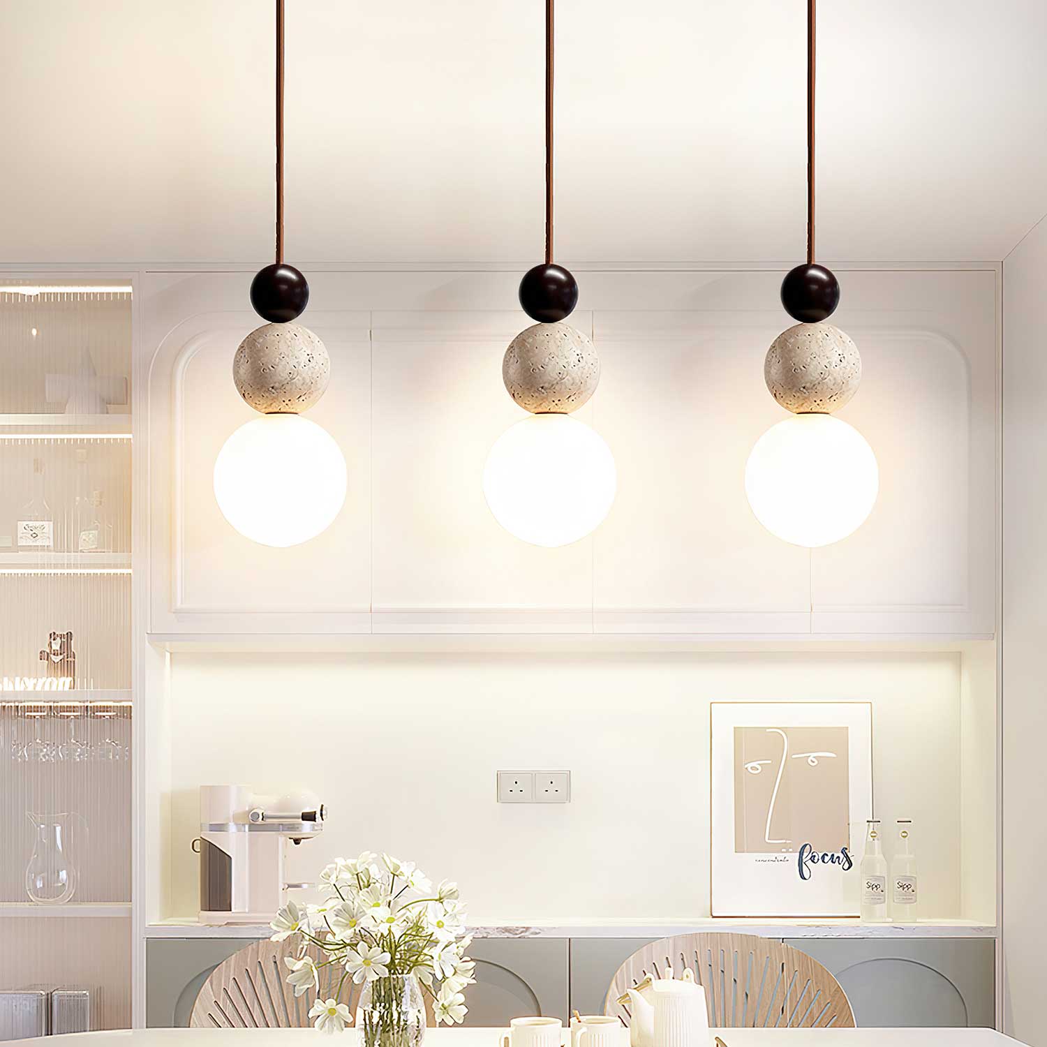 Elara Duo Pendant Lamp - Modern Hanging Light Fixture for Kitchen Island, Dining Room & Bedroom - Adjustable Height LED Chandelier for Home Decor