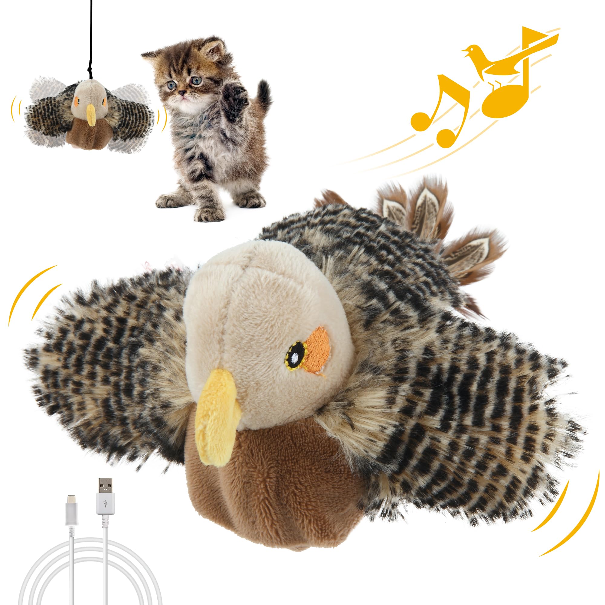 Gigwi Rechargeable Motion Activated Cat Toy - Automatic Flapping & Chirping Interactive Cat Toy with Catnip for Indoor Cats | Hanging Beating Wings Cat Toy for Playtime & Exercise