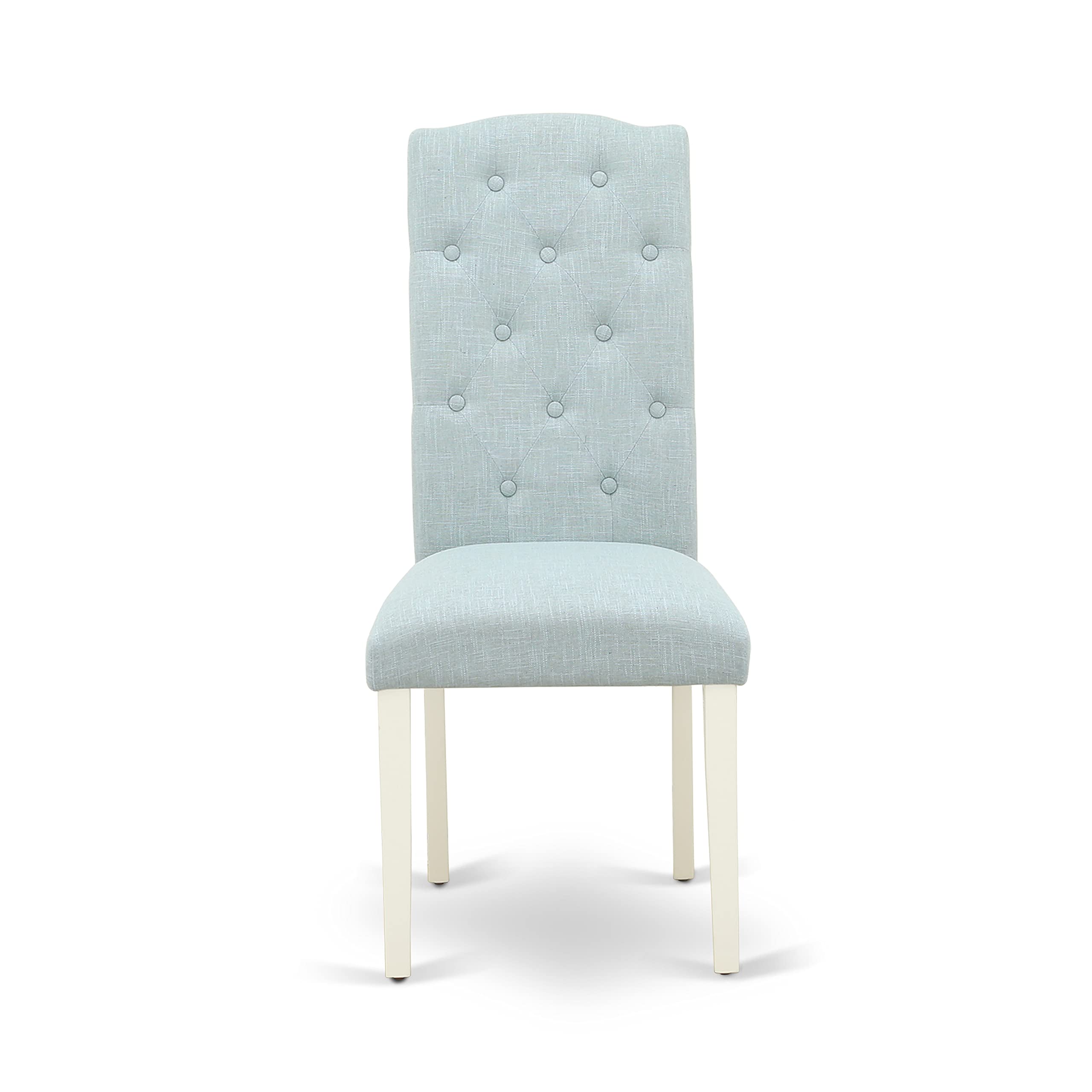 East West Furniture 3 Piece Round Dining Table Set for Small Spaces - 42x42 Inch Kitchen Table with 2 Baby Blue Linen Fabric Chairs, White Linen Finish - Perfect for Apartments, Breakfast Nooks & Cozy Dining Areas
