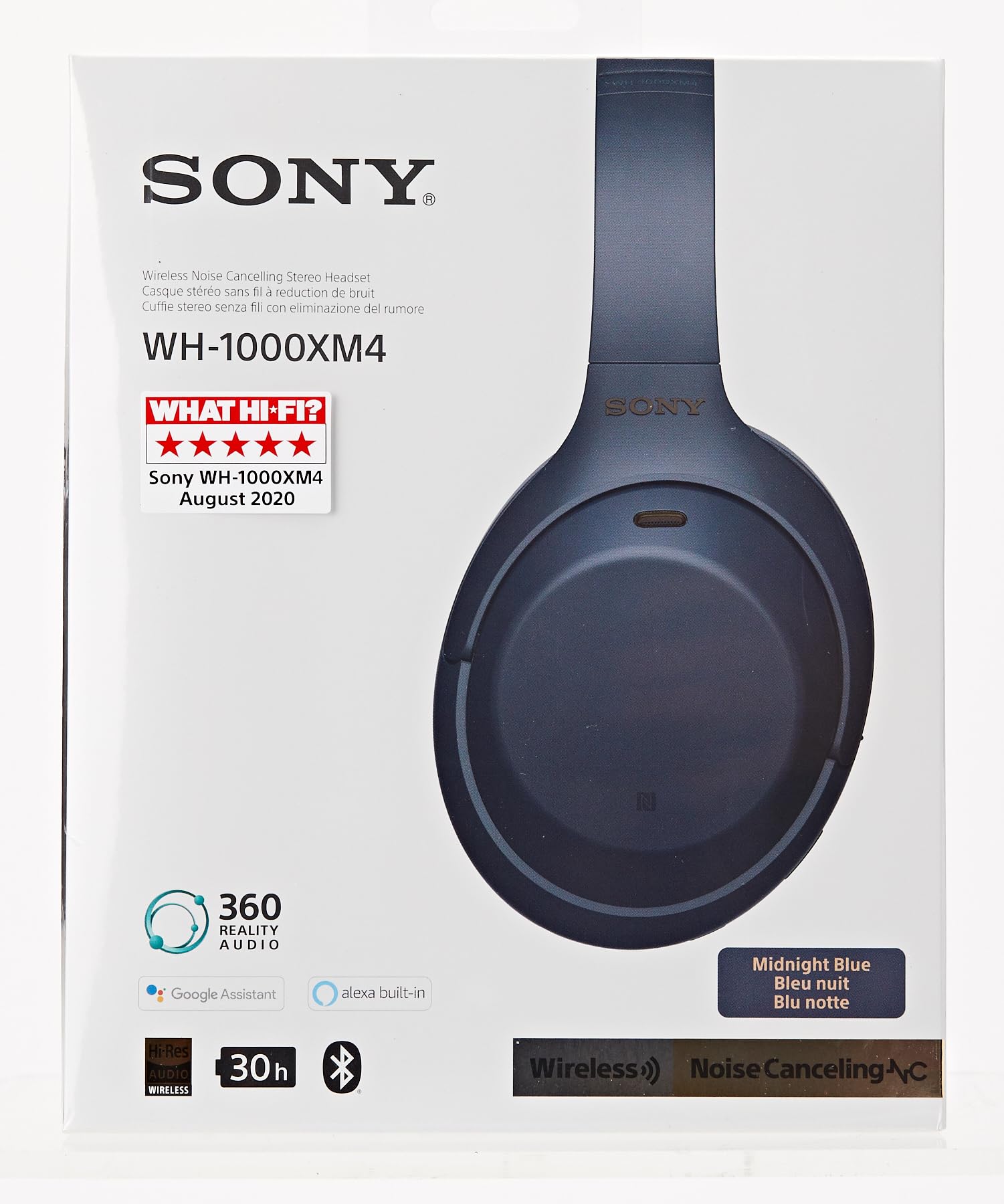 Sony WH-1000XM4 Wireless Noise Cancelling Headphones with 30-Hour Battery, Alexa & Google Assistant, Built-in Mic - Midnight Blue | Perfect for Travel, Work & Music Lovers