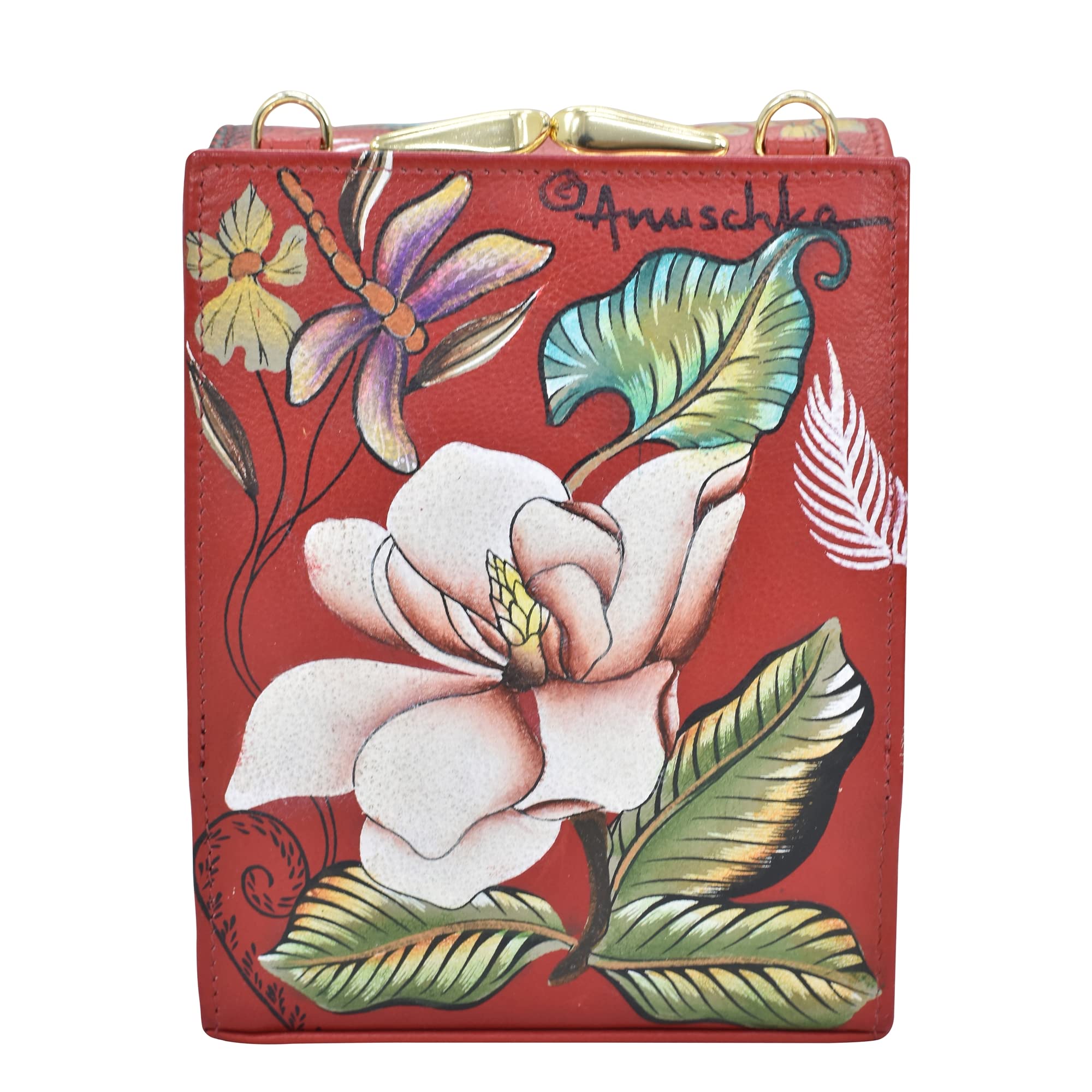 Anuschka Hand Painted Genuine Leather Women's Crossbody Bag with Triple Compartment & Card Holders - Flap Open Entry - Perfect for Travel, Work, and Everyday Use