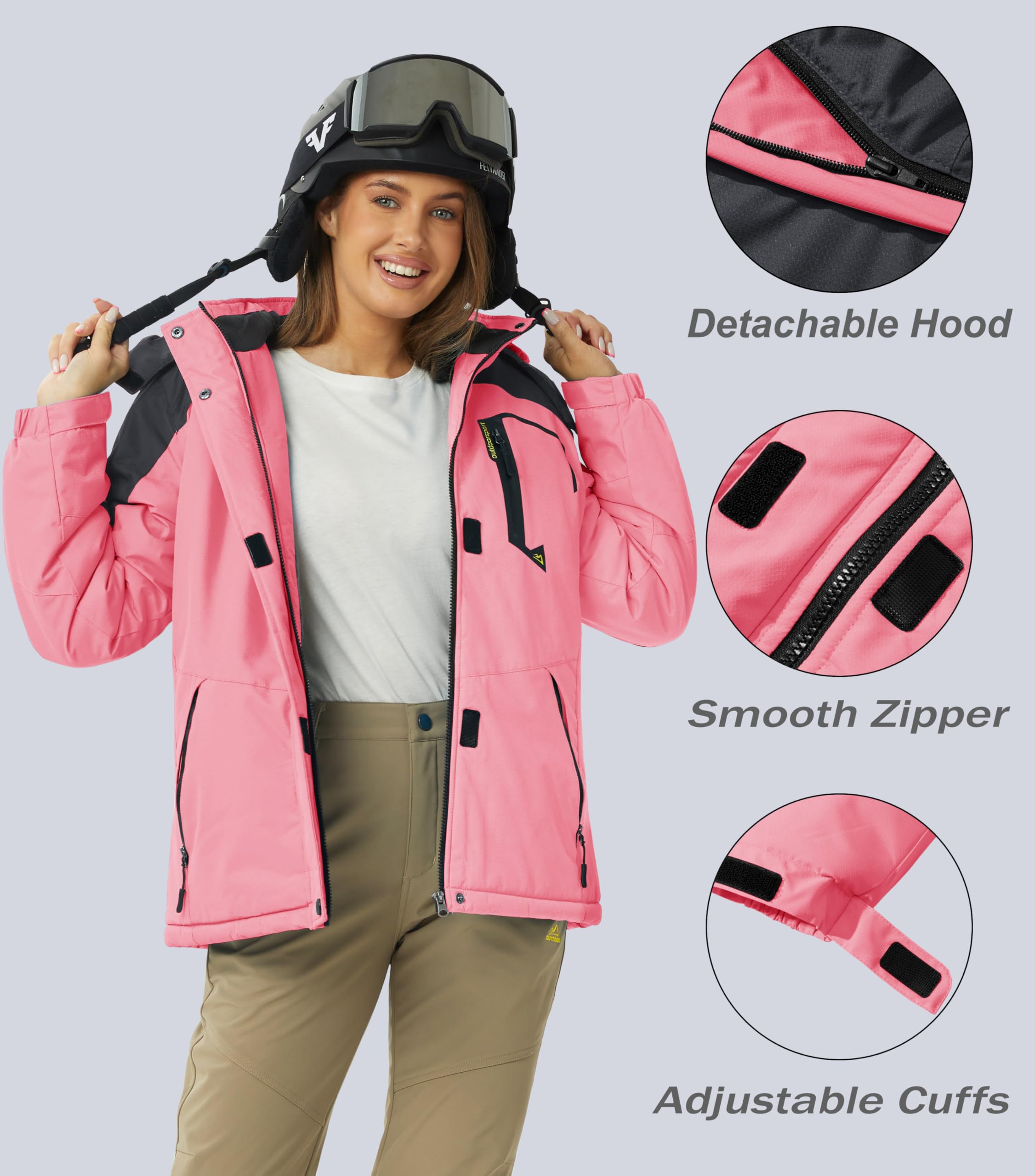**MAGCOMSEN Women's Ski Jacket - Waterproof, Insulated, Windproof Winter Coat with Hood & Fleece Lining for Warmth | Perfect for Skiing, Snowboarding & Cold Weather Outdoor Activities**