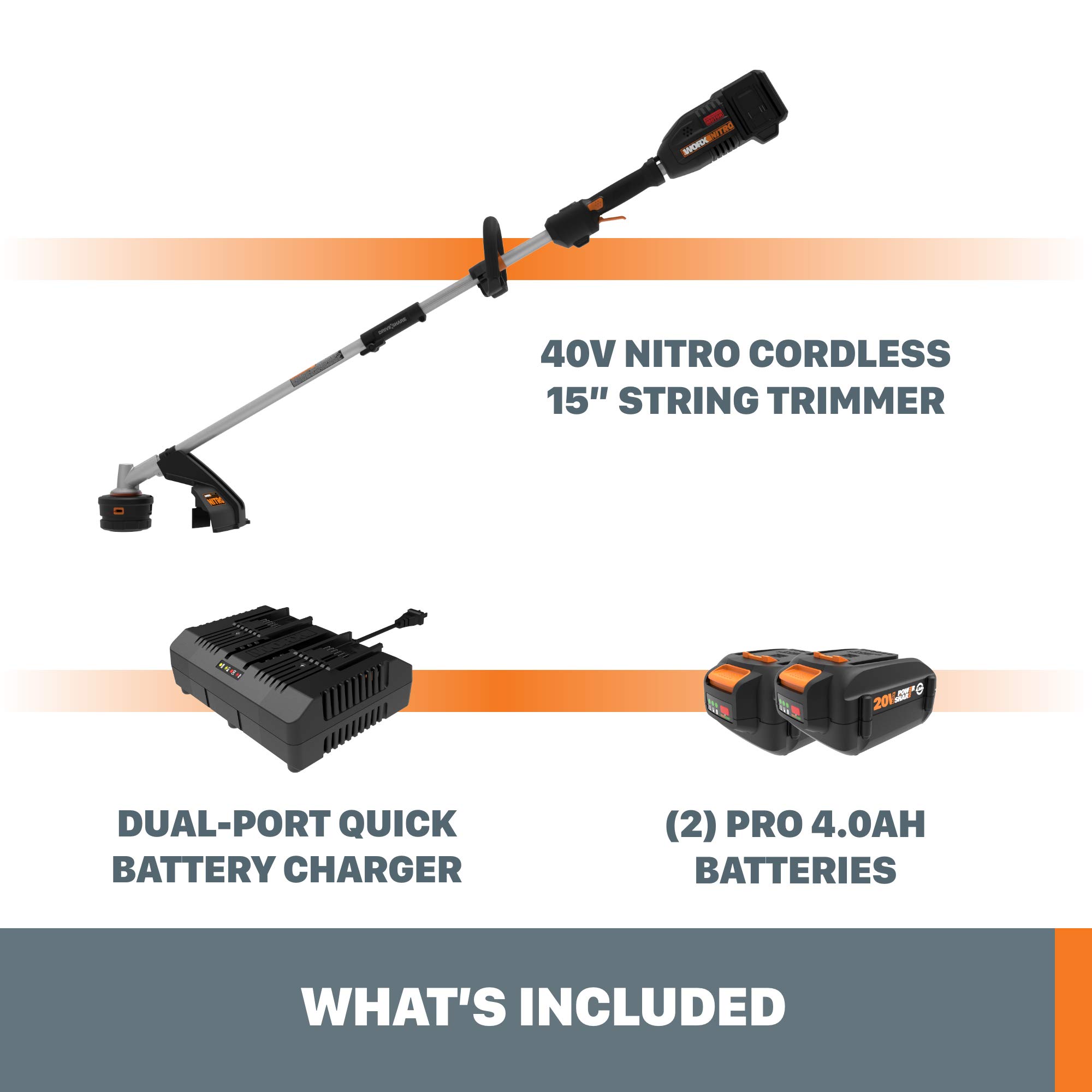 Worx Nitro WG186 40V Power Share PRO Cordless String Trimmer with 15