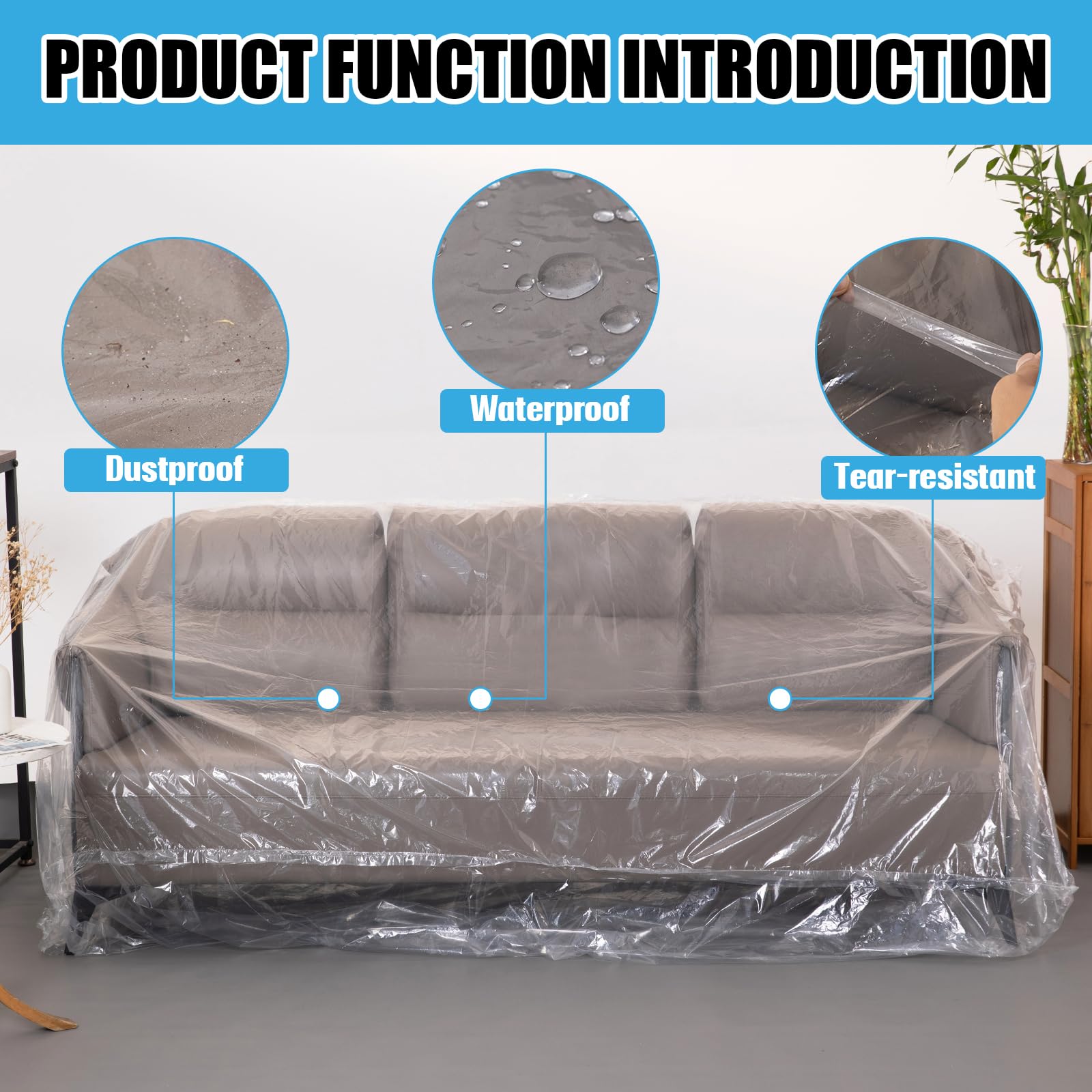 Clear Plastic Sofa Couch Cover - Waterproof Furniture Protector for Moving (96