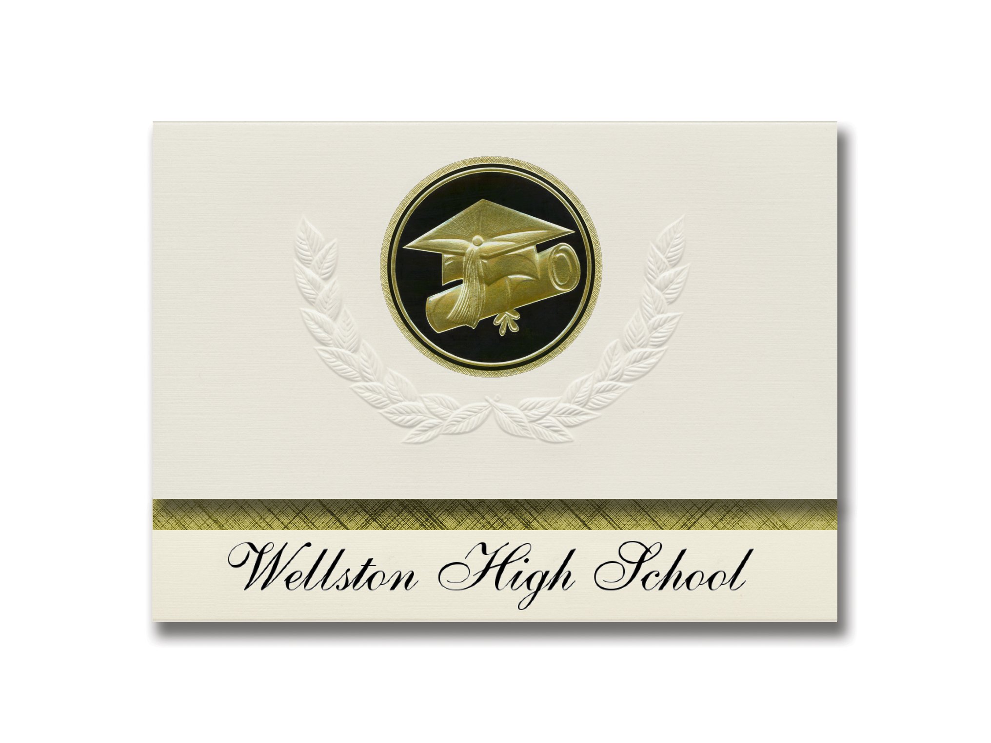 Wellston High School Graduation Announcements - Presidential Style Elite Package of 25 with Cap & Diploma Seal in Black & Gold | Perfect for Graduation Ceremonies, School Events and Commemorative Gifts