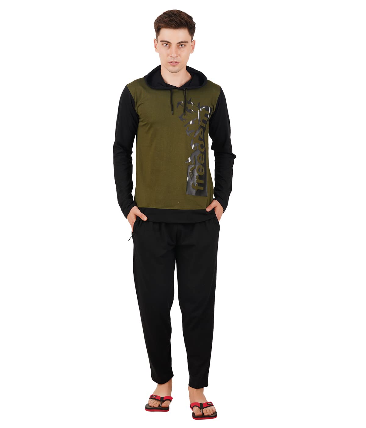 GOKUL FASHION Men's Dark Green Sweatshirt & Pocket Pants Set - Full Sleeve Printed Sweater Outfit Under $500 | Casual Wear, Street Style, Lounge Comfort