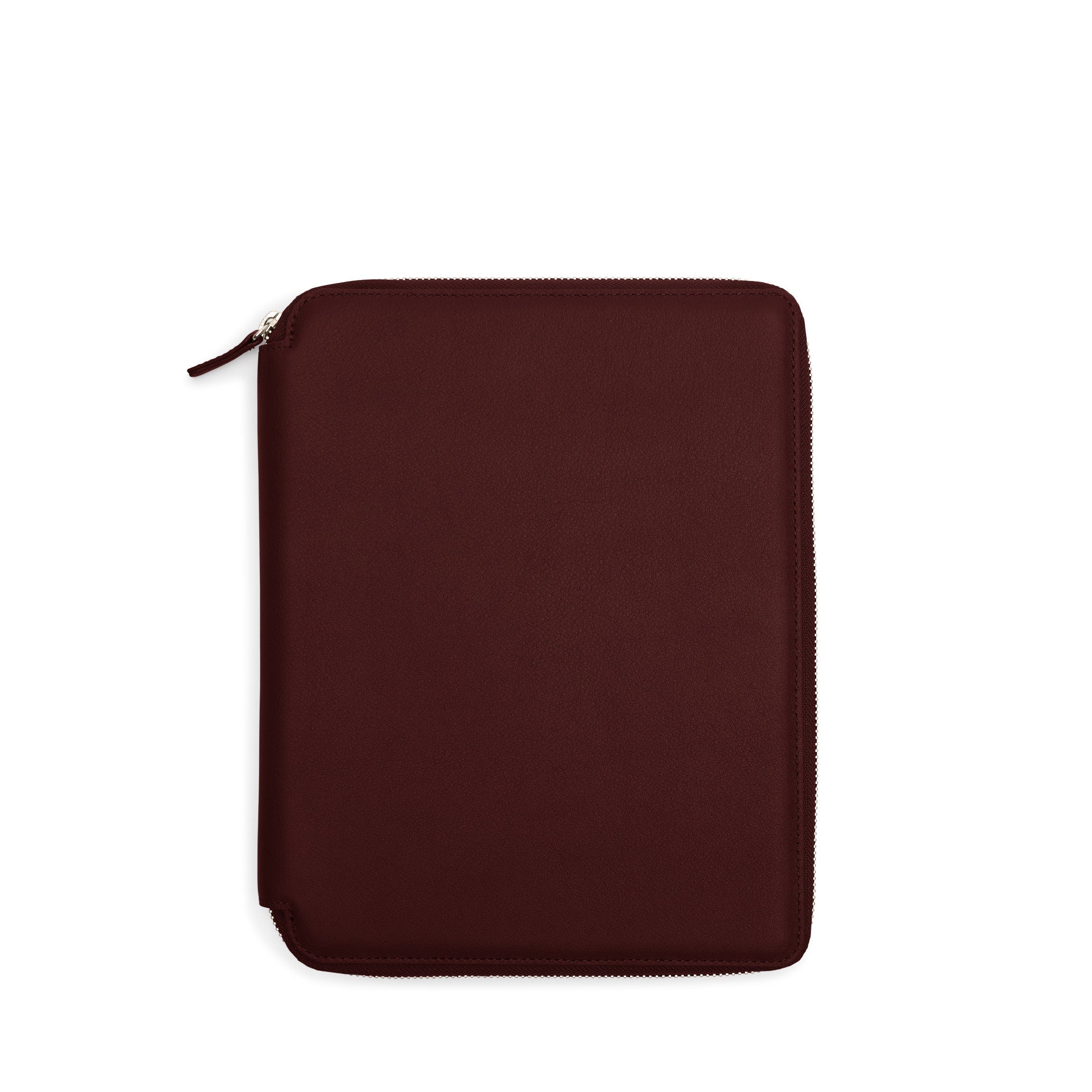 B5 Zippered Leather Padfolio Organizer - Professional Bordeaux Portfolio with Notepad Holder for Business, School & Office Use