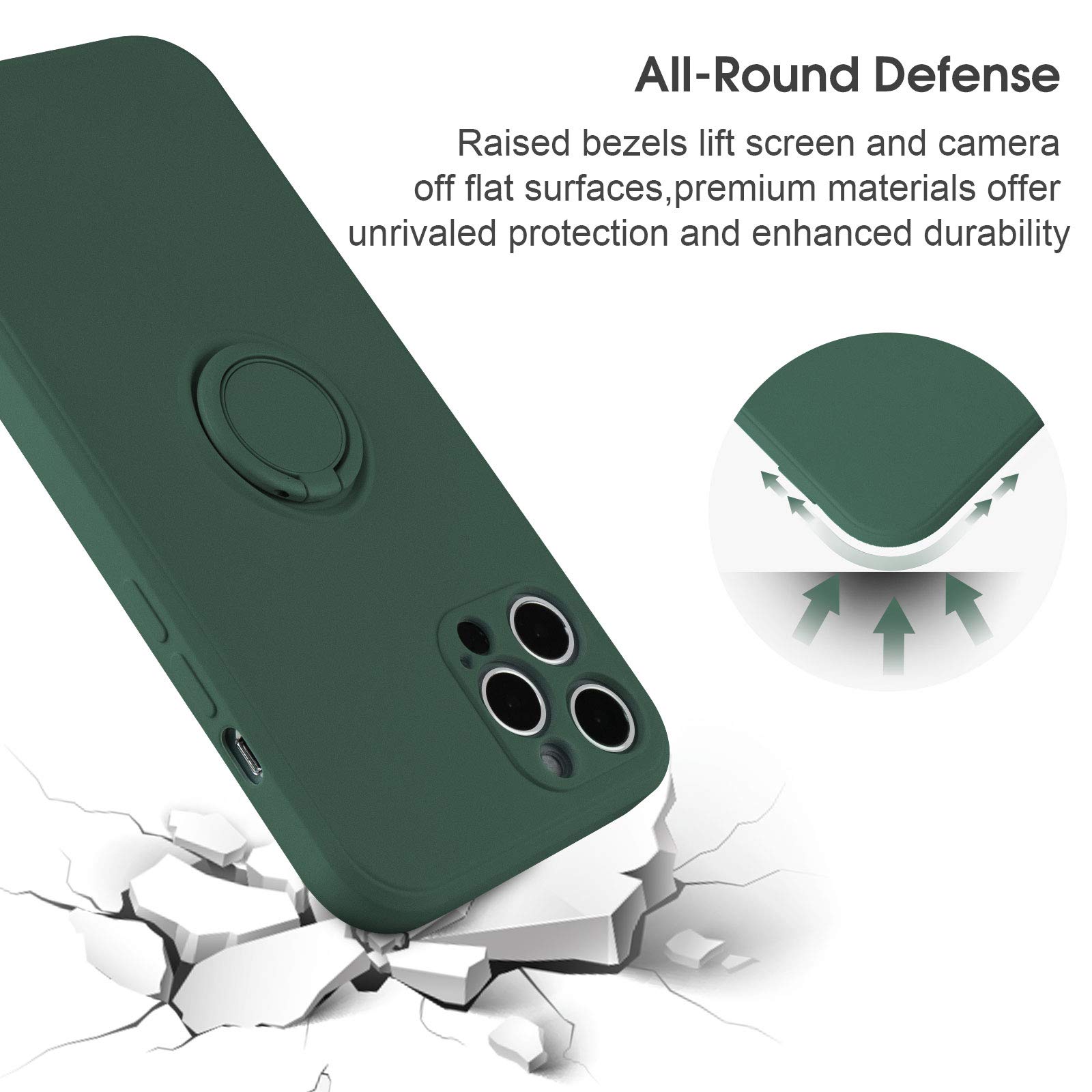 ABITKU iPhone 12 Pro Max Case (6.7-inch 2020) - Premium Silicone Cover with 360° Ring Kickstand & Car Mount Support, Soft Microfiber Lining - Army Green | Perfect for Work, Travel & Daily Protection