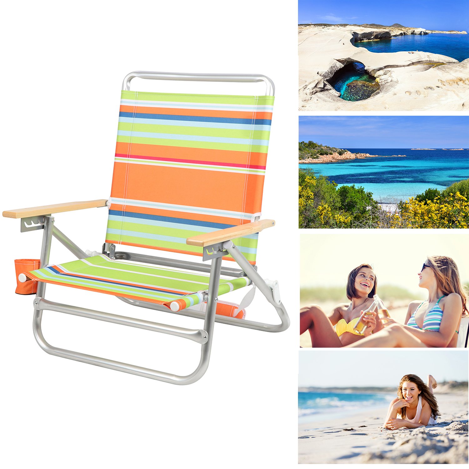 PORTAL 4-Position Folding Beach Chair with Backpack Straps - Lightweight Portable Lounge Chair for Adults (225 lbs Capacity) - Perfect for Beach, Poolside, Camping & Outdoor Relaxation - Green