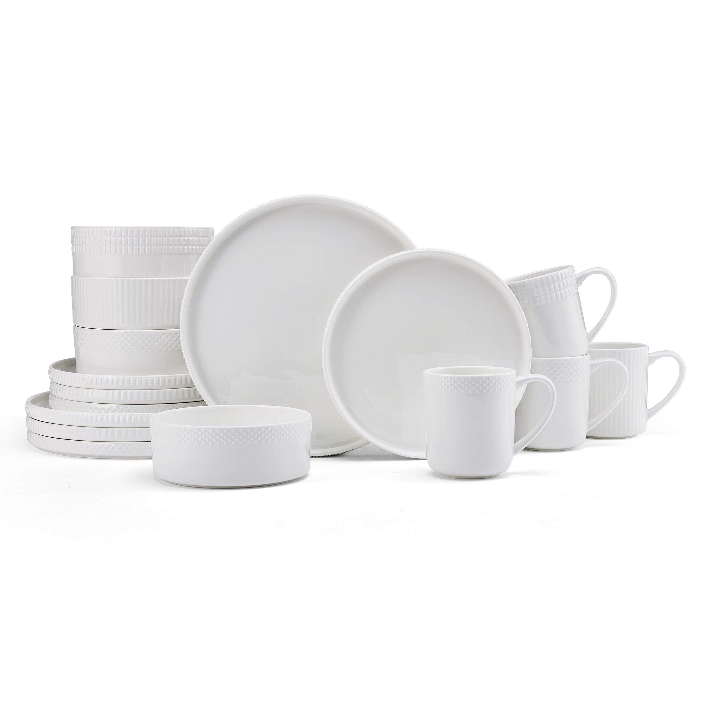 Mikasa Camila 16-Piece Bone China Dinnerware Set - Lightweight, Chip Resistant, Service for 4, White - Elegant Table Setting for Family Dinners & Entertaining Guests