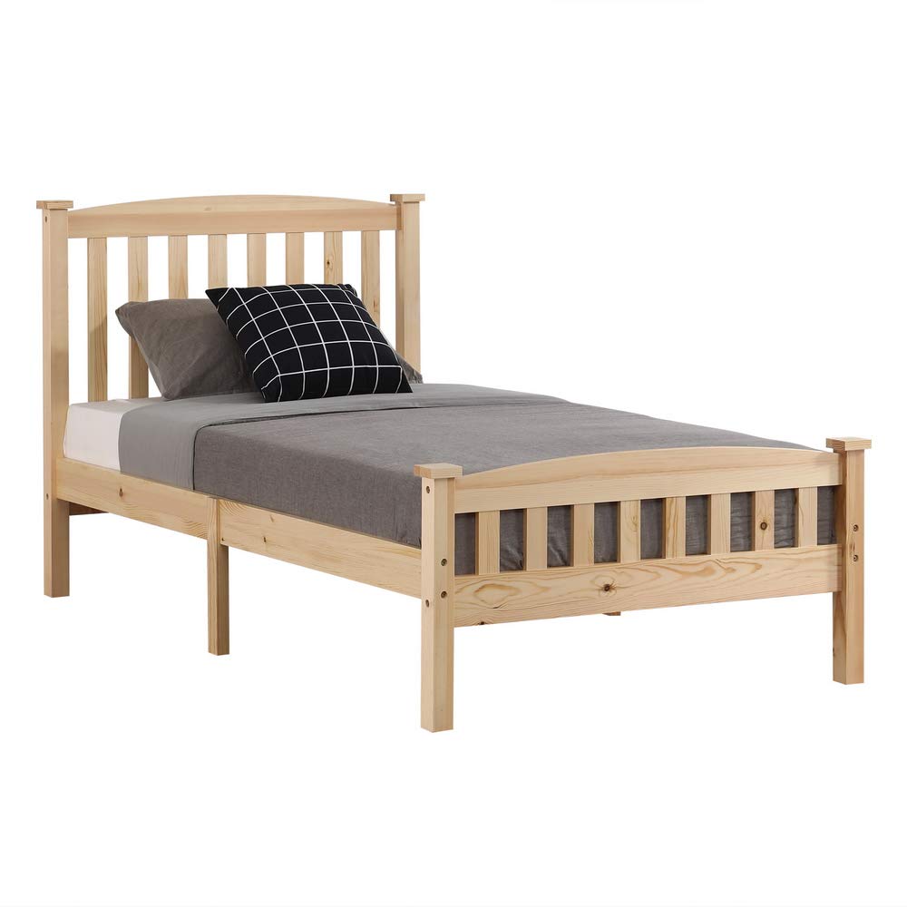 Solid Wood Platform Bed Frame with Paneled Headboard - Twin, Full, Queen Size - Natural Wood Finish - Perfect for Modern Bedrooms, Guest Rooms & Dormitories