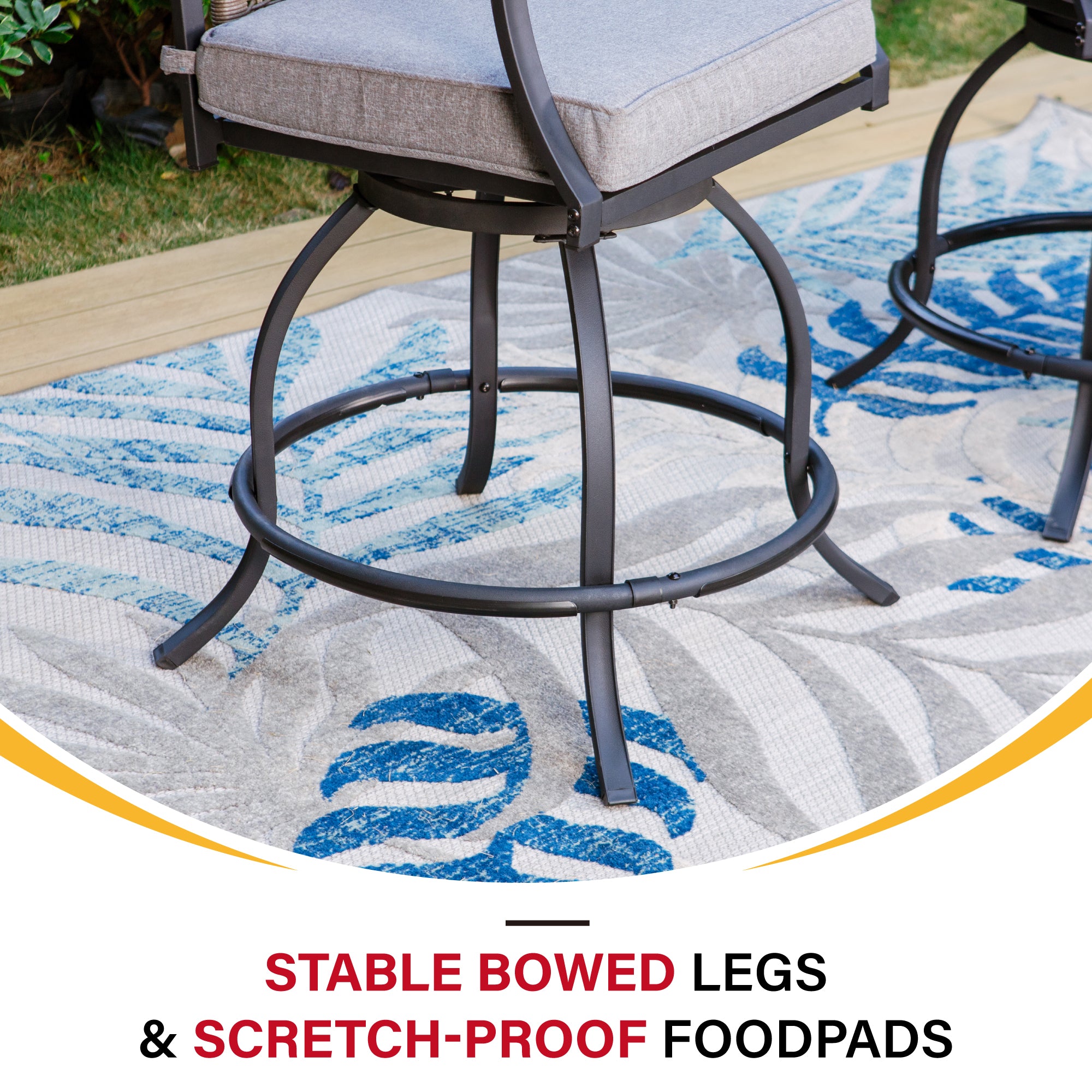 PHI VILLA 3-Piece Swivel Bar Stool Set with Rattan Backrest & Padded Grey Cushion - 35