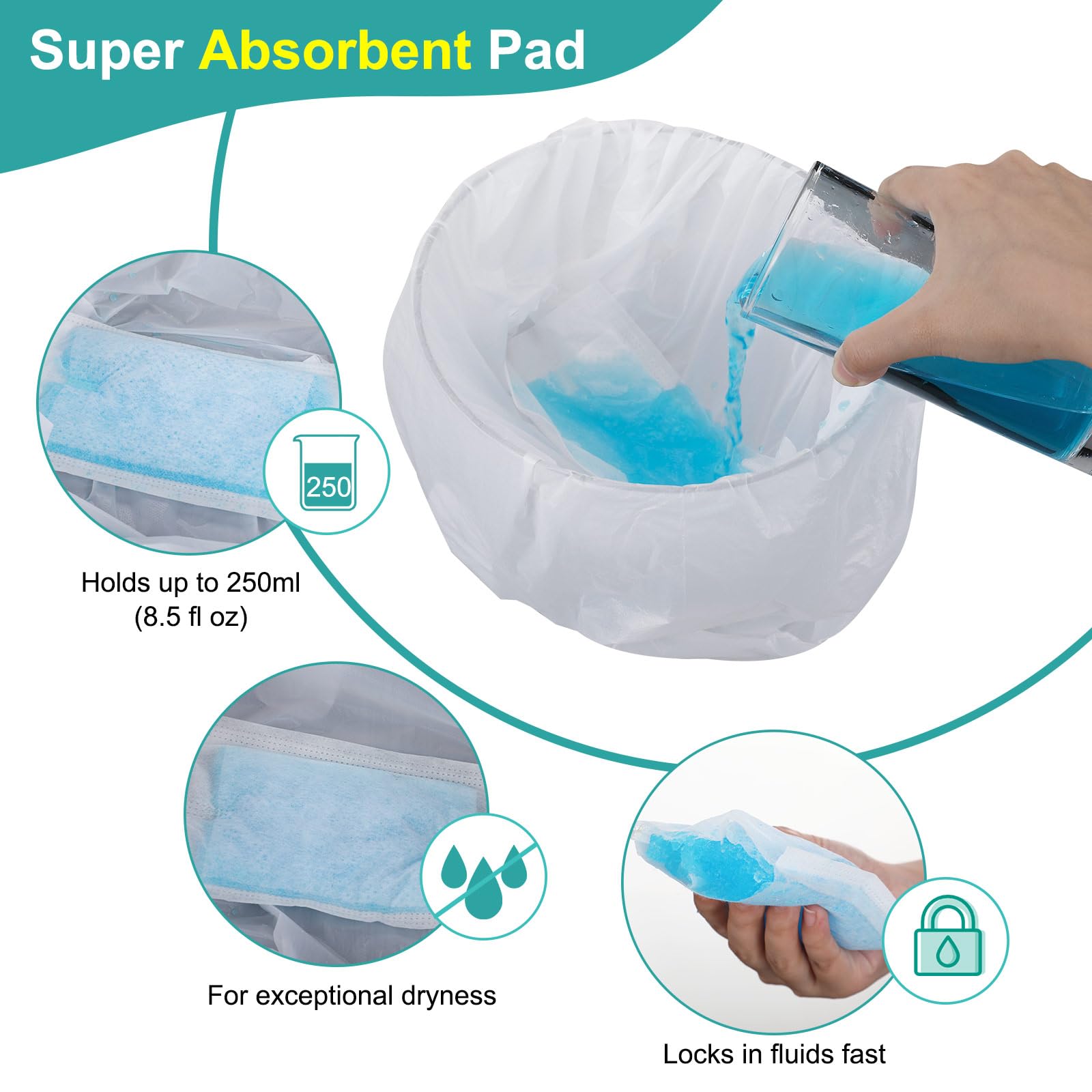 120 Pcs Disposable Travel Potty Bags with Absorbent Pads - Portable Car Potty Liners for Toddlers, Fits Most Potty Chairs - Ideal for Road Trips, Camping & Emergency Use