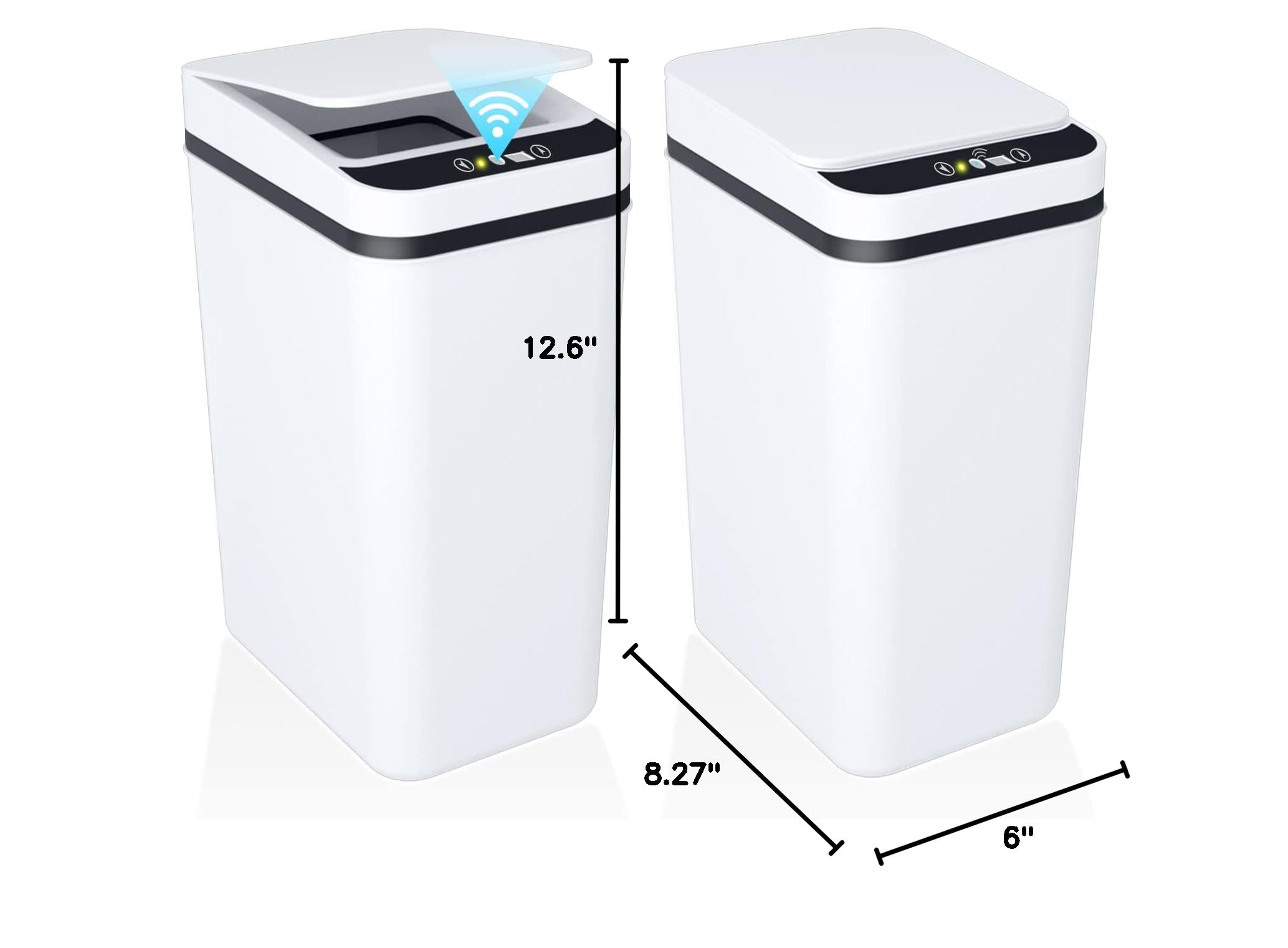 2 Pack Automatic Motion Sensor Trash Can with Lid - 2.6 Gallon Touchless Slim Waterproof Garbage Bin for Bathroom, Bedroom, Office & Living Room | Perfect for Hands-Free Waste Disposal in Small Spaces - White