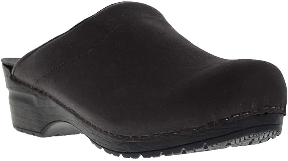 Sanita Women's Sonja Black Oil Leather Clogs Size 36 - Comfortable Slip-Resistant Shoes for Nurses, Chefs & Healthcare Workers