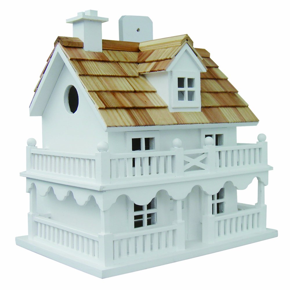 Handmade Cottage Bird House - Eco-Friendly Bird Feeder & Nesting Box for Garden, Patio, Backyard - White Decorative Birdhouse for Outdoor Wildlife Habitat