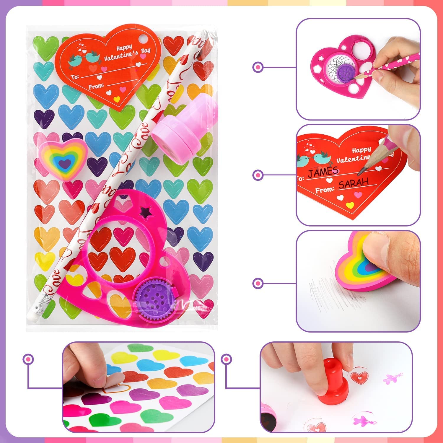 TOY Life 196 Pcs Prefilled Valentine's Day Goodie Bags - Classroom Exchange Gifts for Kids, Students & Teachers - Includes Valentine Pencils & Treats - Perfect for School Parties, Classroom Rewards & Holiday Celebrations