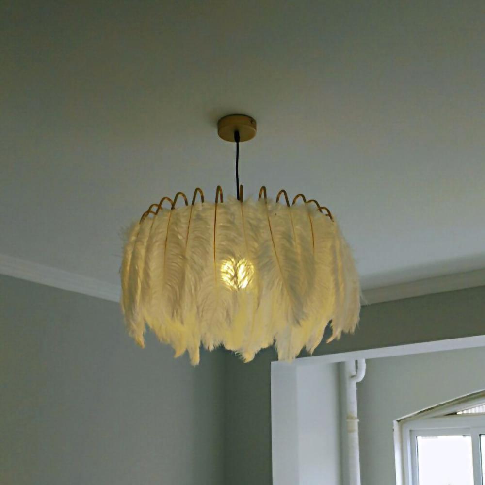 Feather Pendant Lamp - Handmade Bohemian Style Ceiling Light Fixture for Living Room, Bedroom, Dining Room & Kitchen Decor