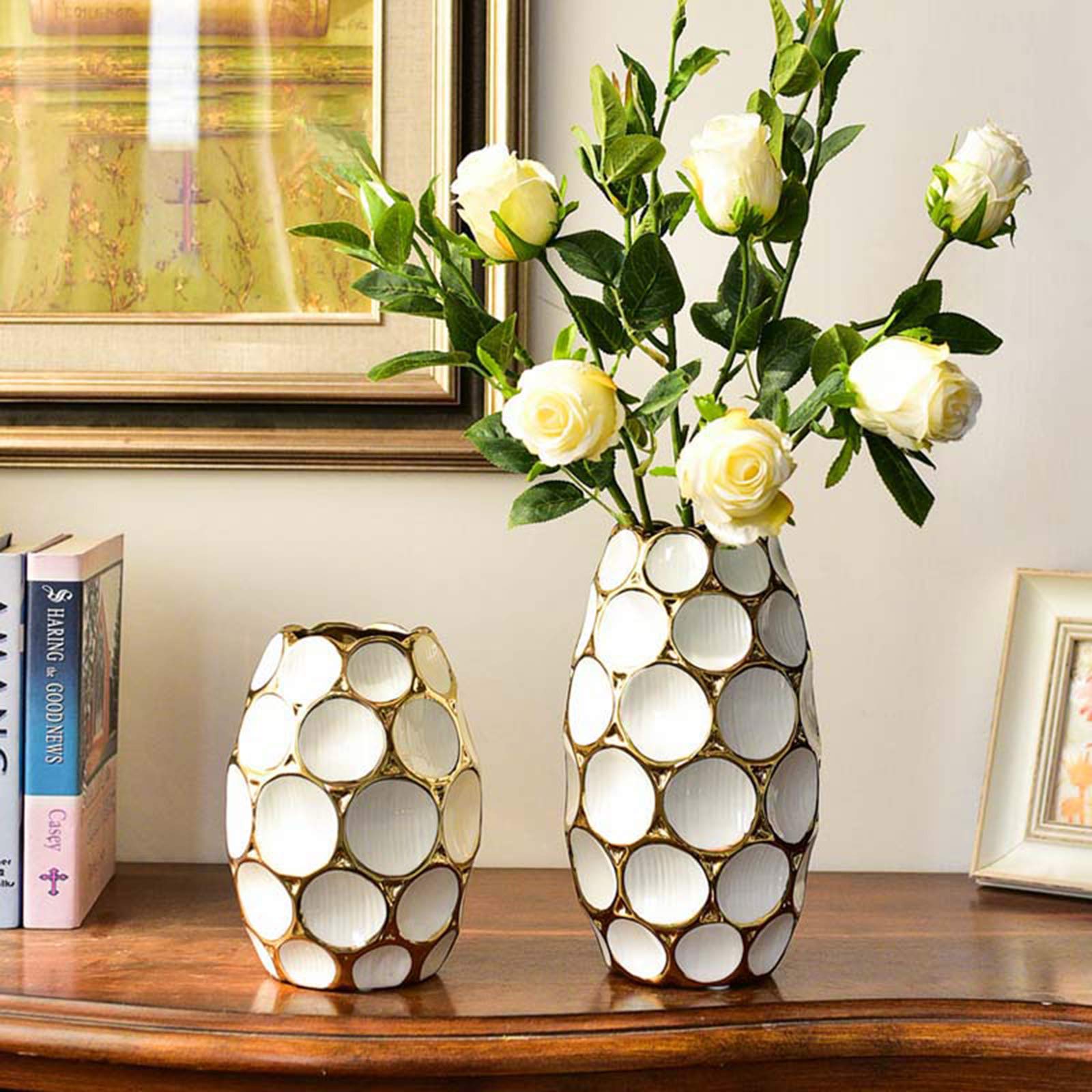 Honeycomb Pattern Ceramic Vase for Fresh Flowers - Modern Home Decor, Living Room Centerpiece, Wedding & Office Decoration (2-Pack)