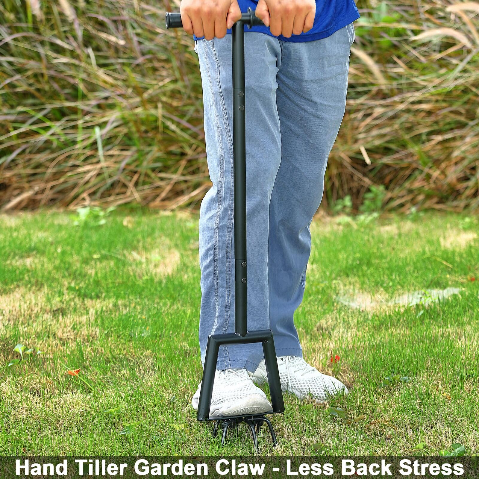 Hand Twist Tiller Garden Tool - Heavy Duty Metal Garden Claw Cultivator with Ergonomic Rubber Handle, 39