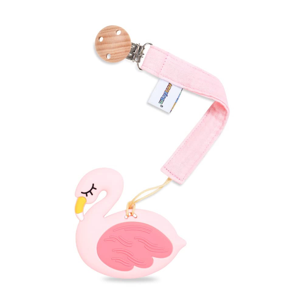 BPA-Free Baby Silicone Teether Toy with Pacifier Clip - Safe Teething Relief for Infants 3+ Months | Freezer Safe, Food Grade Material | Perfect Gift for Boys & Girls (Pink Flamingo) | Ideal for Soothing Sore Gums at Home or On-the-Go