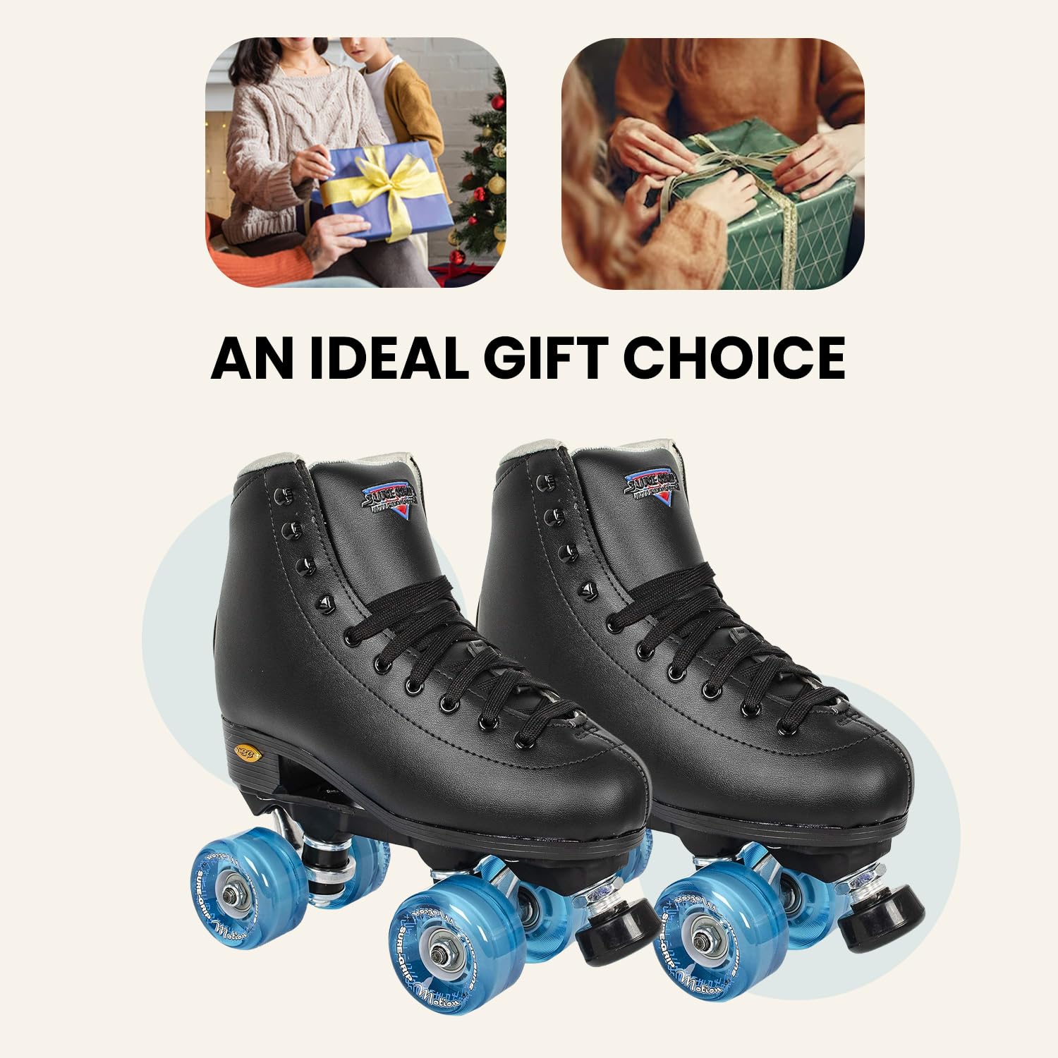 Sure Grip Fashion Fame Unisex Outdoor Roller Skates - Premium Leatherette Construction, Adjustable Rubber Toe Stop, 78A Soft Outdoor Wheels & Durable Nylon Rock Plates - Black & Blue - Perfect for Park Trails, Fitness Skating & Urban Adventures