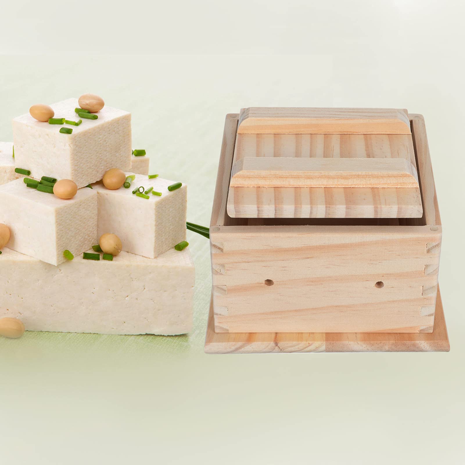 Happyyami Wooden Tofu Press Kit - 1 Pack Natural Bamboo Tofu Maker, Safe & Easy to Clean DIY Homemade Tofu Press for Vegan, Vegetarian Cooking - Perfect for Home Kitchen, Meal Prep & Asian Cuisine