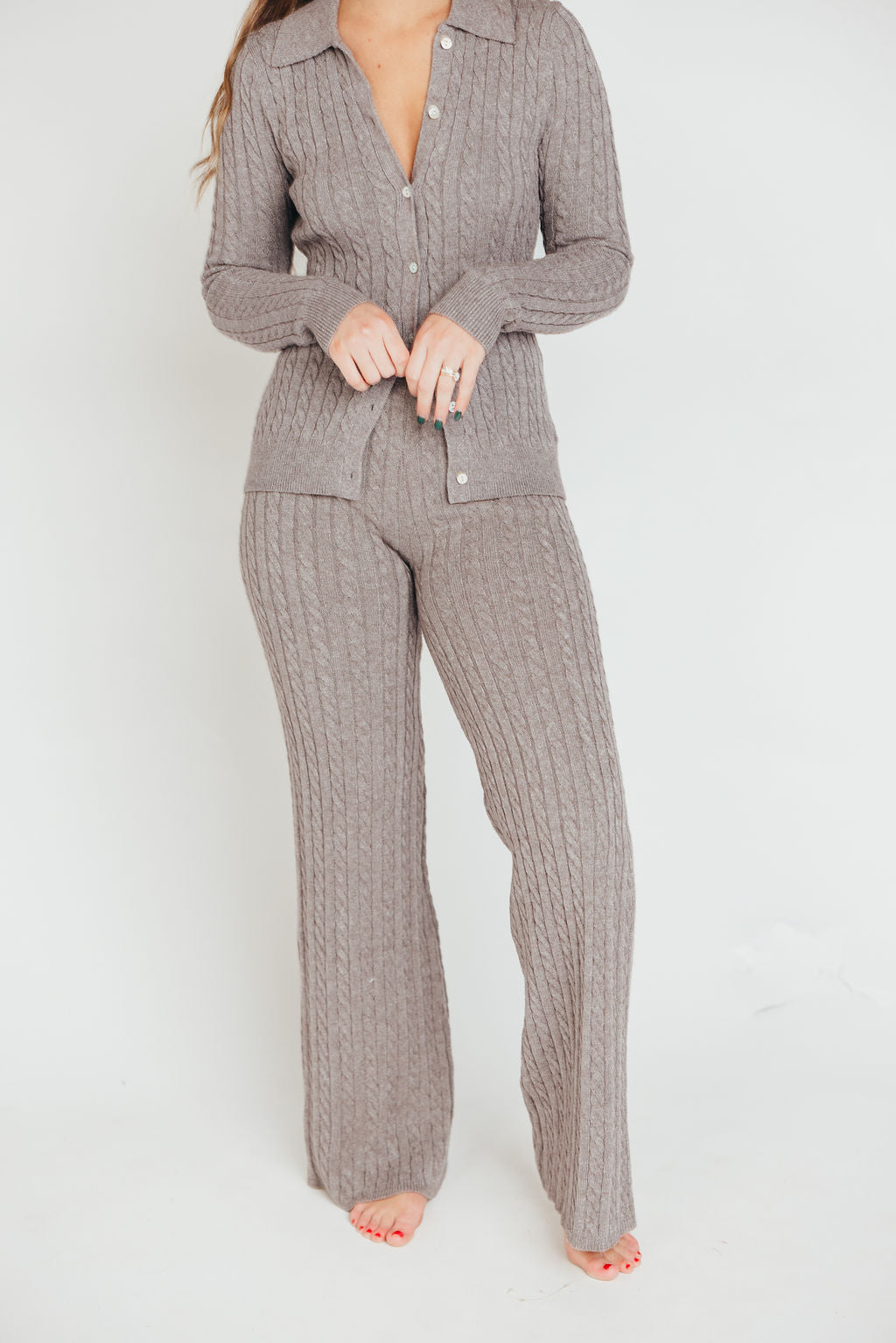 Premium Willow Cable Knit Pants in Greige - Soft Comfortable Women's Lounge Pants for Home, Yoga & Casual Wear